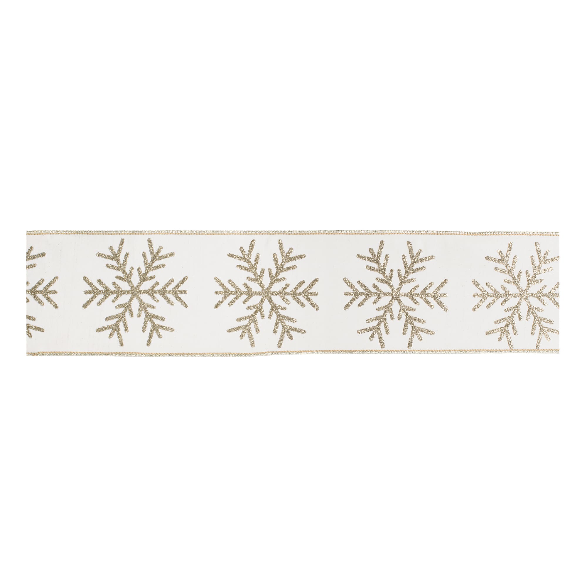 Melrose 4" x 5yd. White & Gold Snowflake Wired Ribbon