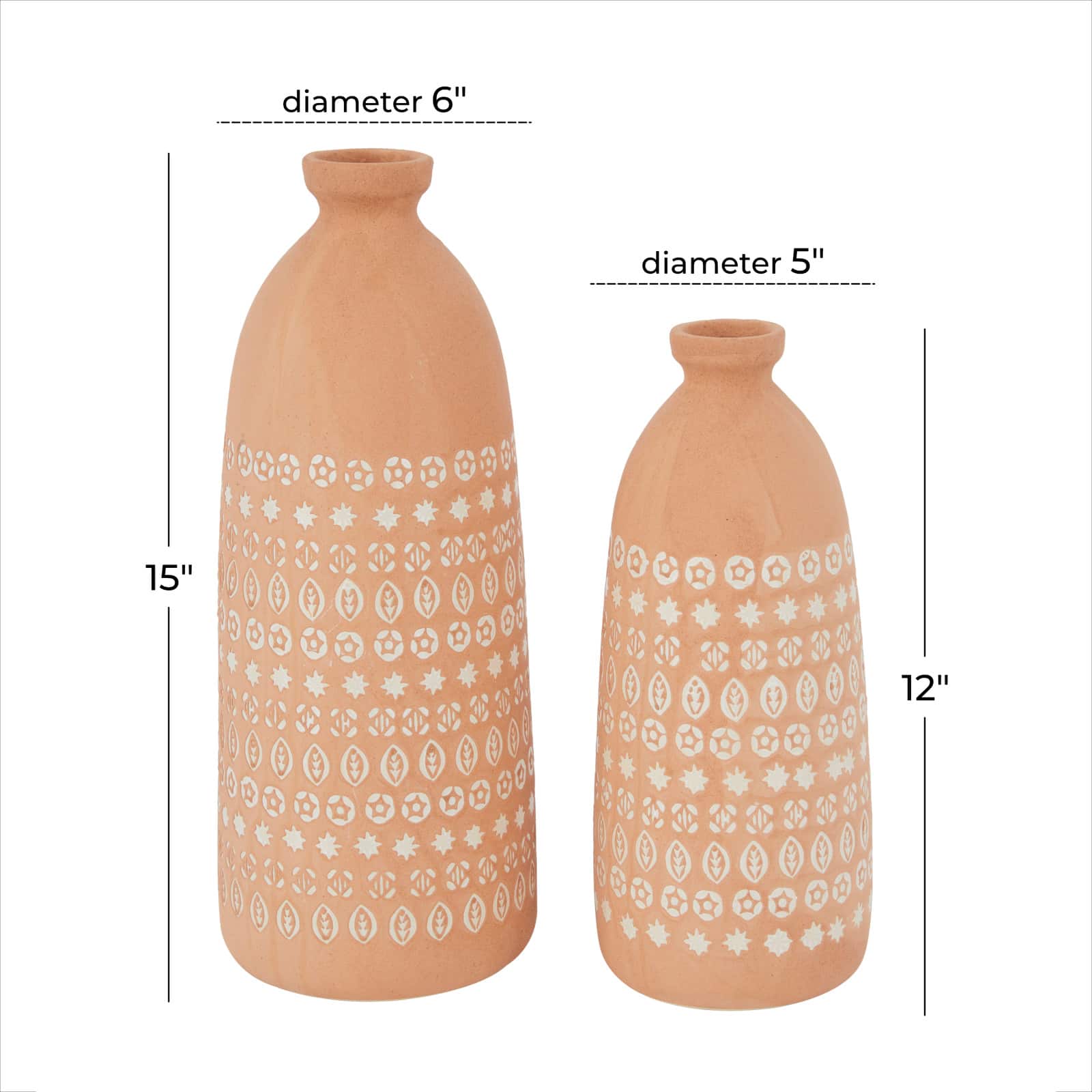 Set of 2 Pink Stoneware Rustic Vases, 15" x 5" x 5"