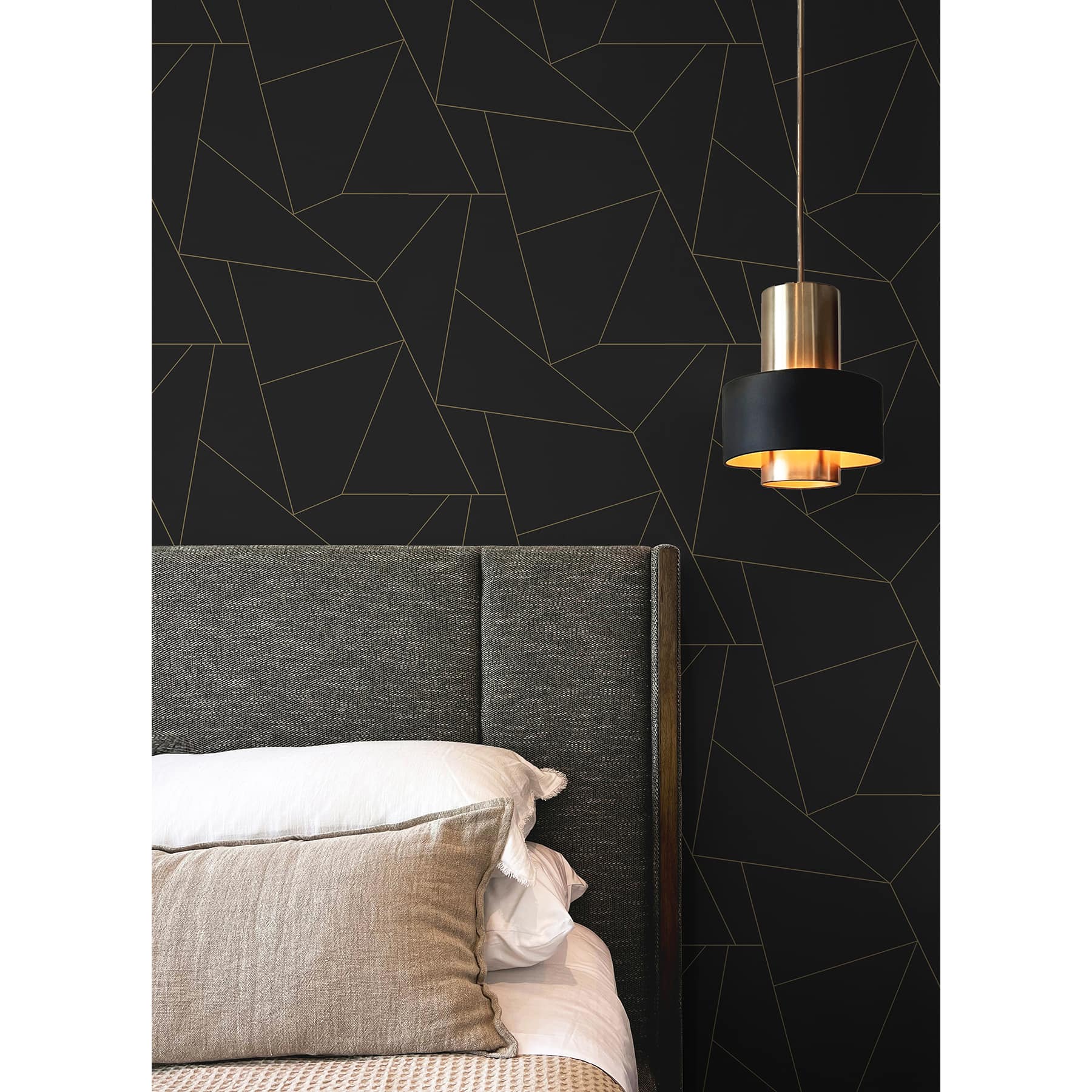 RoomMates Brilliant Black and Gold Peel and Stick Wallpaper. 20.5" x 18-ft roll and covers about 30.75 sq.