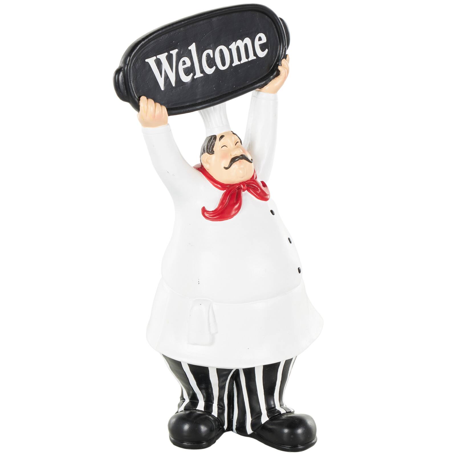 13.25" White with Welcome Sign Polystone Chef Decorative Figurine Sculpture