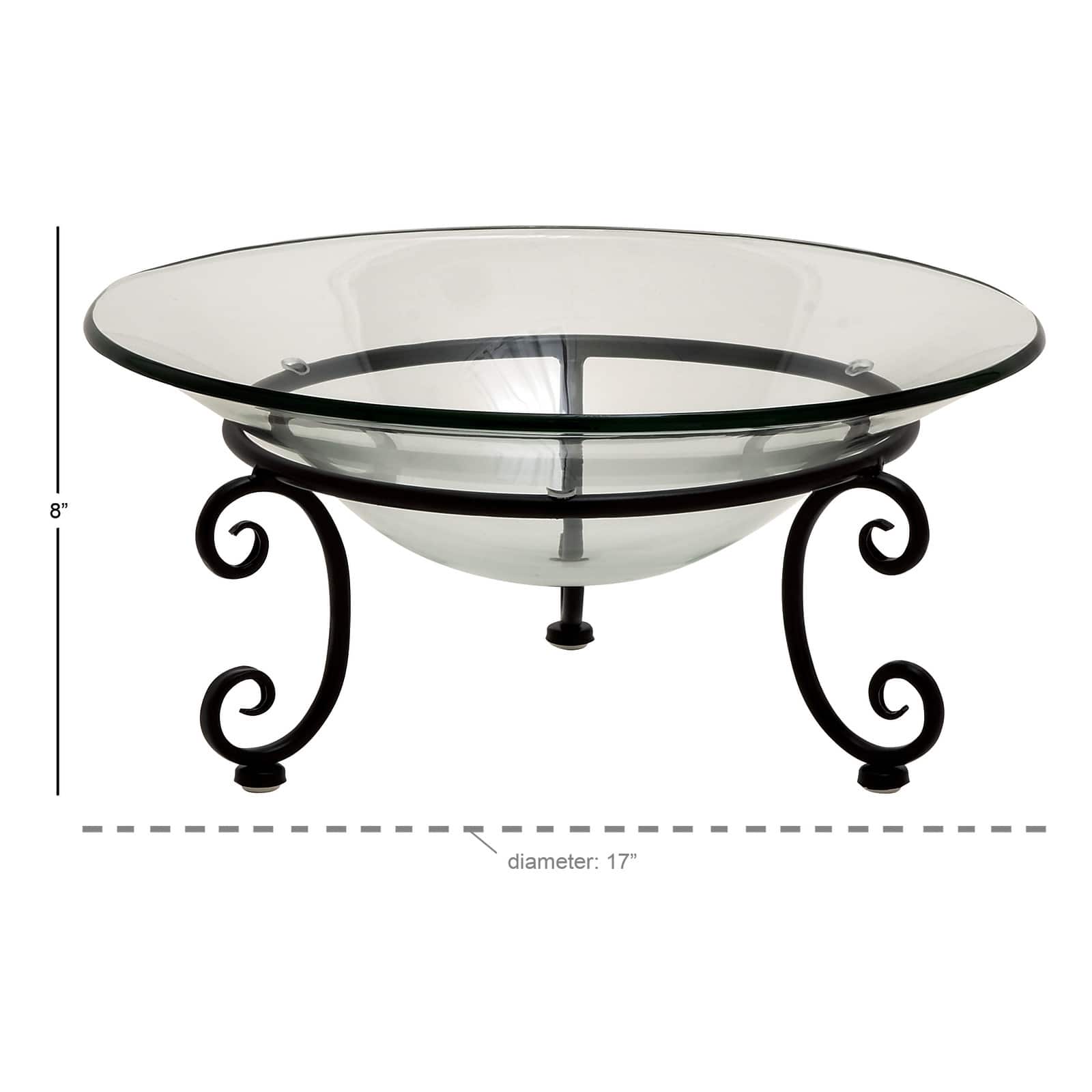 Clear Glass and Metal Traditional Serving Bowl, 8" x 17" x 17"