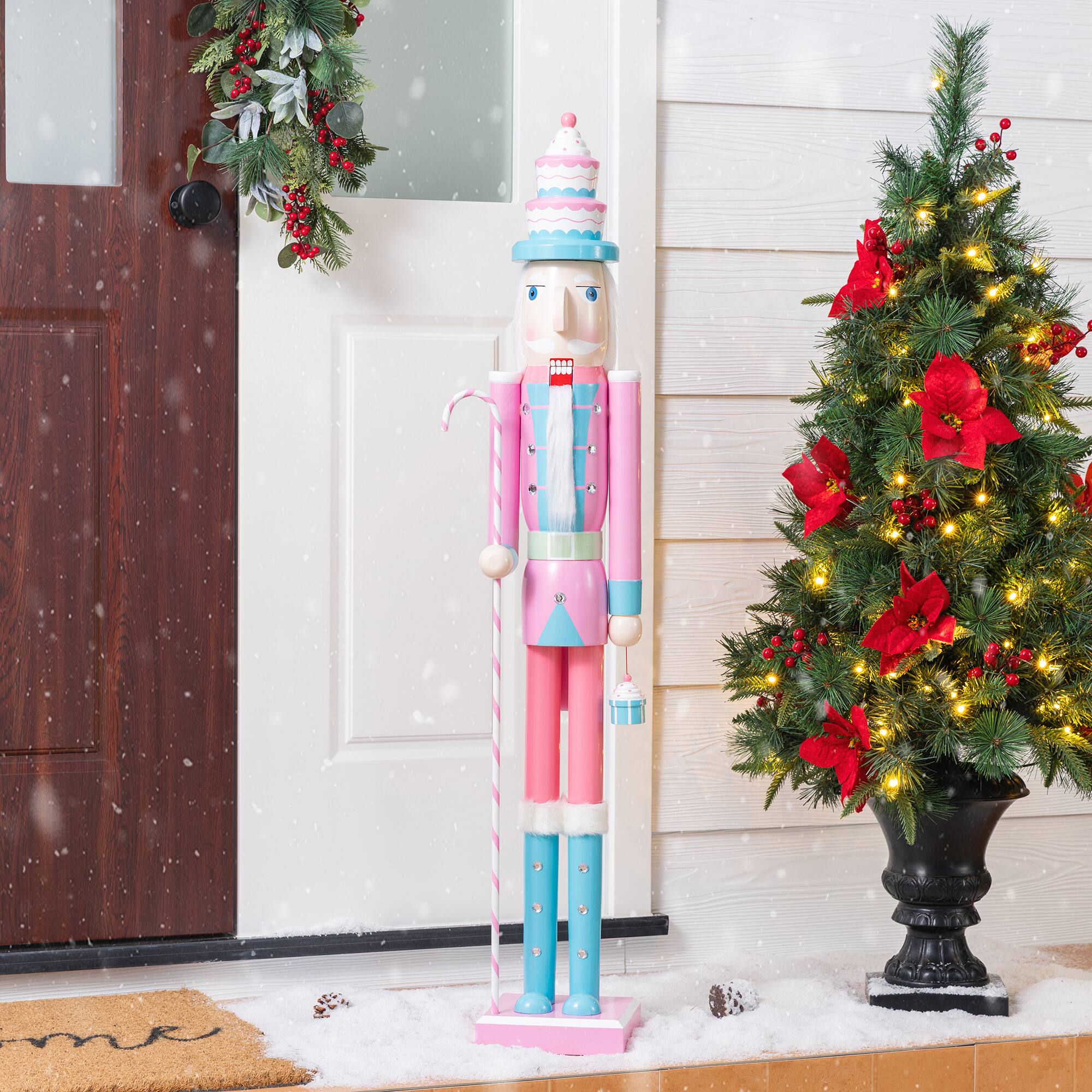 Glitzhome® 42" Wooden Christmas Pink Cupcake Nutcracker