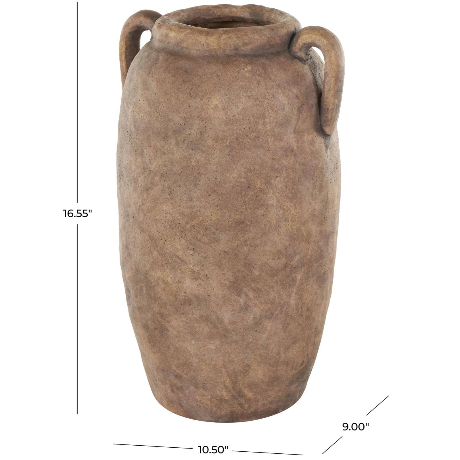 16.5" Copper Antique-Style Textured Ceramic Vase with Handles