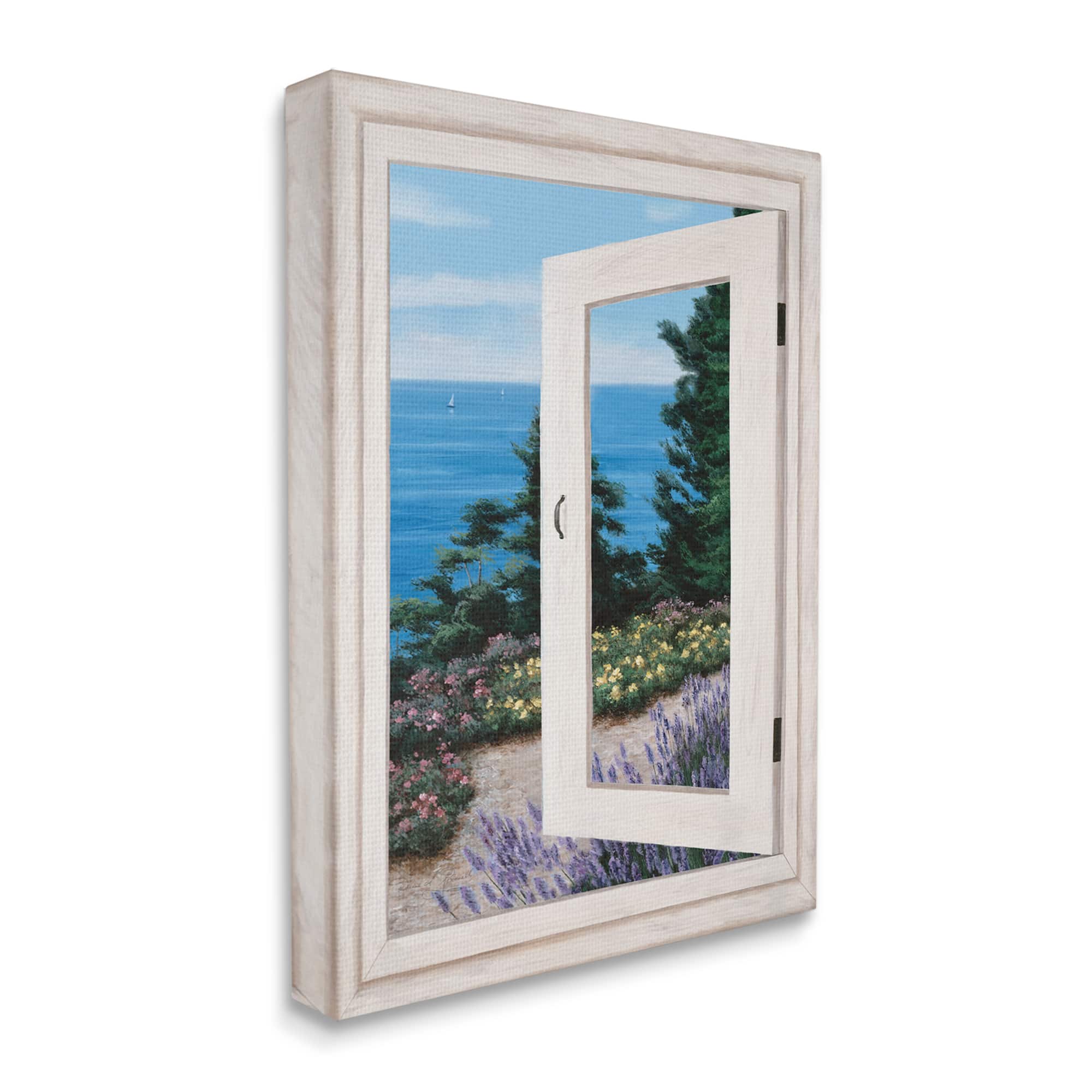 Stupell Industries Coastal View From Window Distant Boats on Ocean Canvas Wall Art