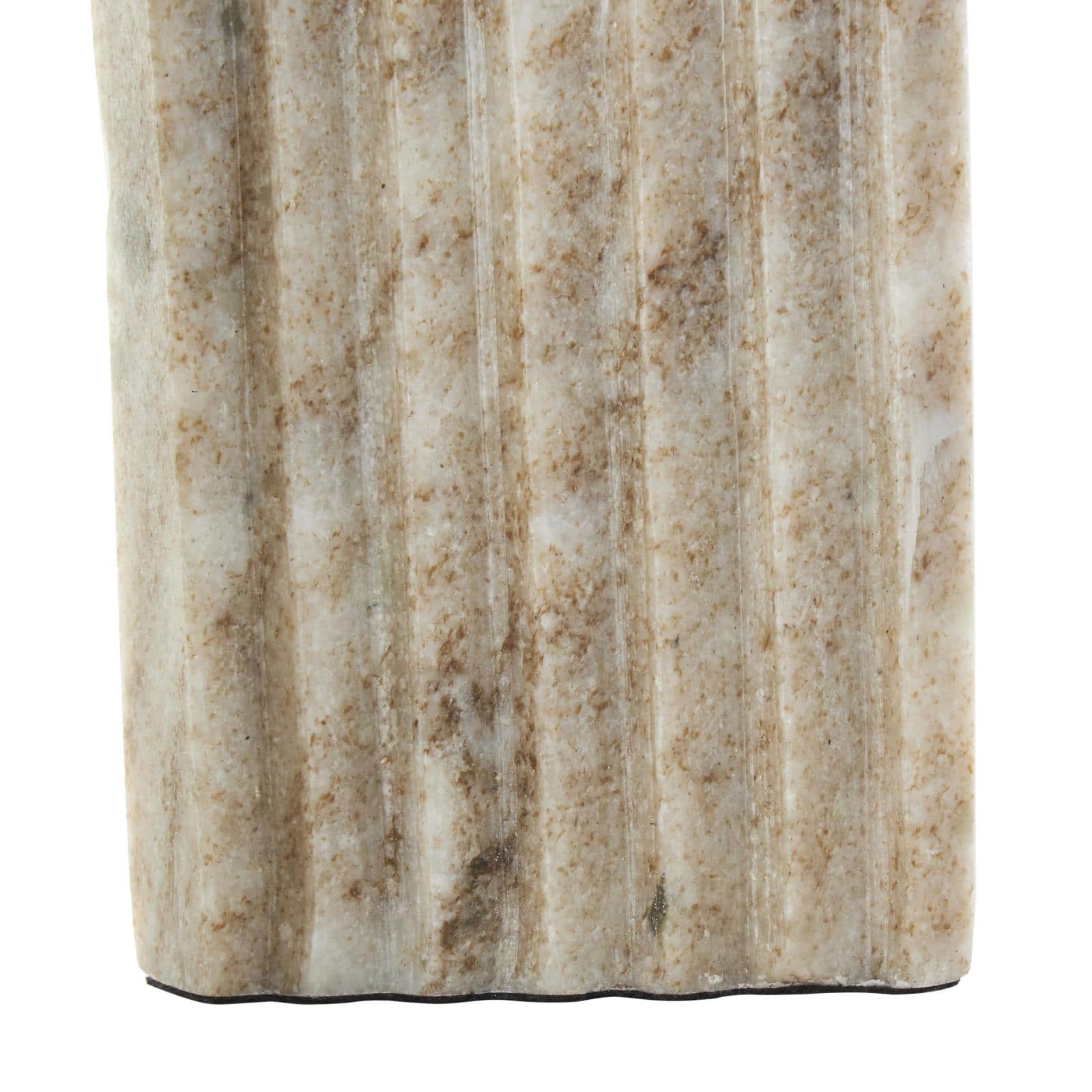 10.75" White & Beige Marble Geometric Rectangular Sculpture with Arched Groove Interior