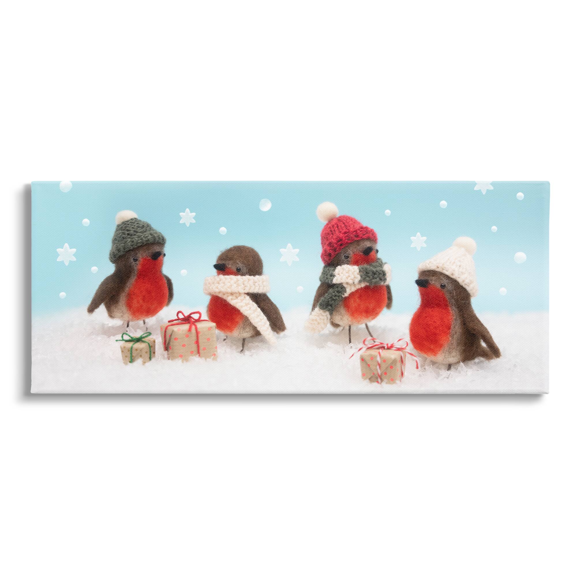 Stupell Industries Birds & Christmas Gifts Snowflakes Canvas Wall Art