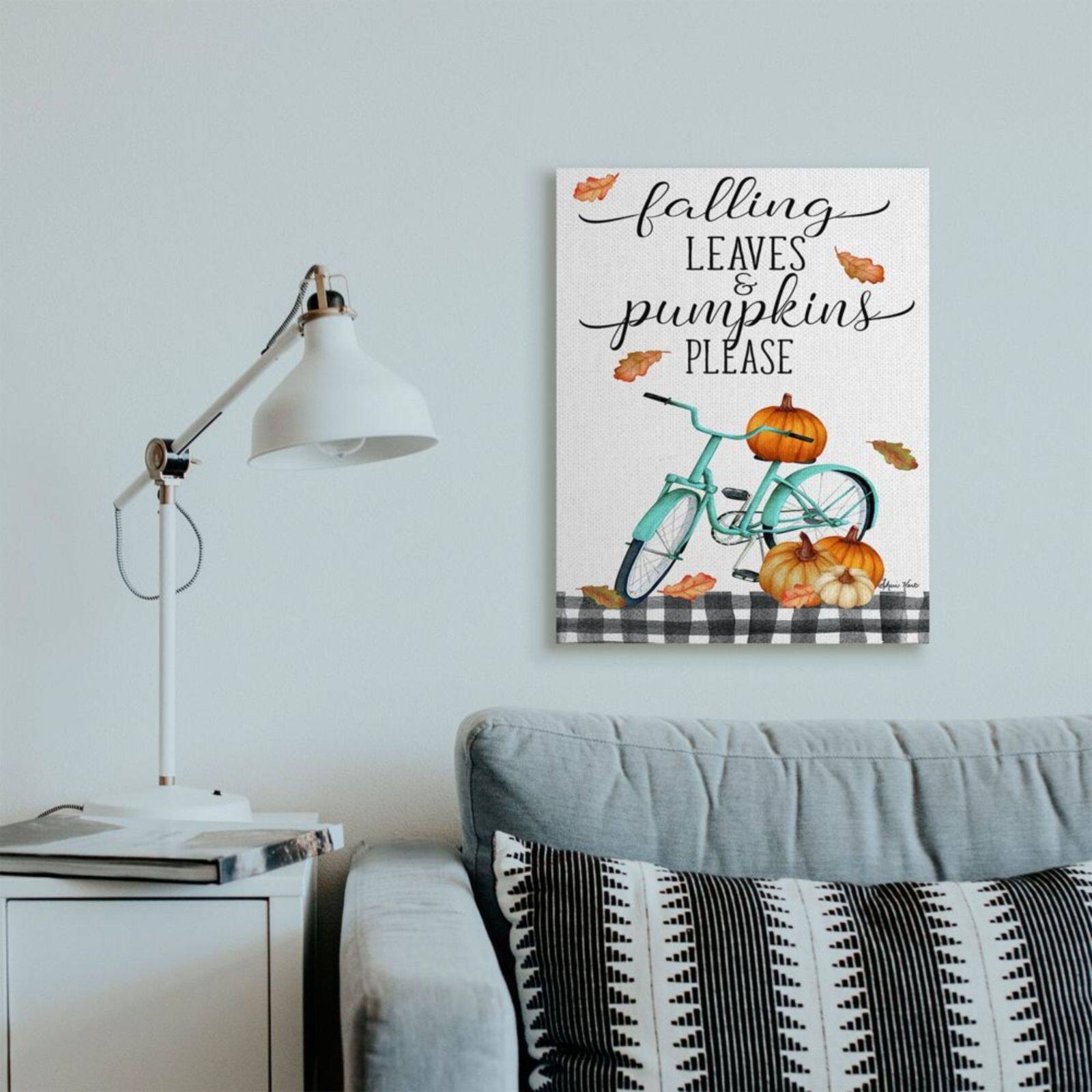 Stupell Industries Fall Leaves Pumpkin & Turquoise Bicycle Canvas Wall Art