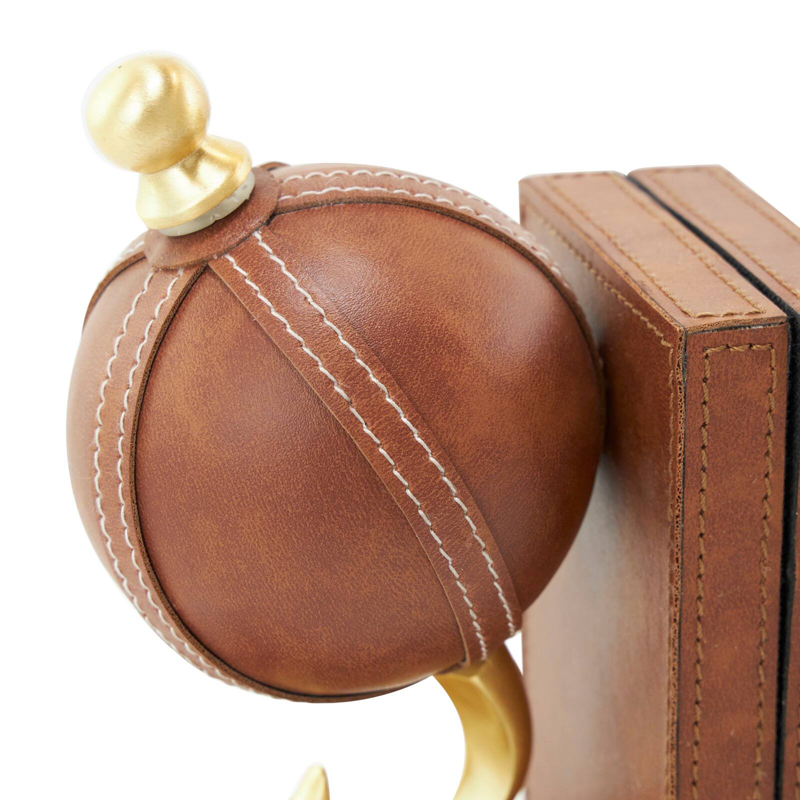 9" Brown Leather Globe Handmade Stitched Bookends Set