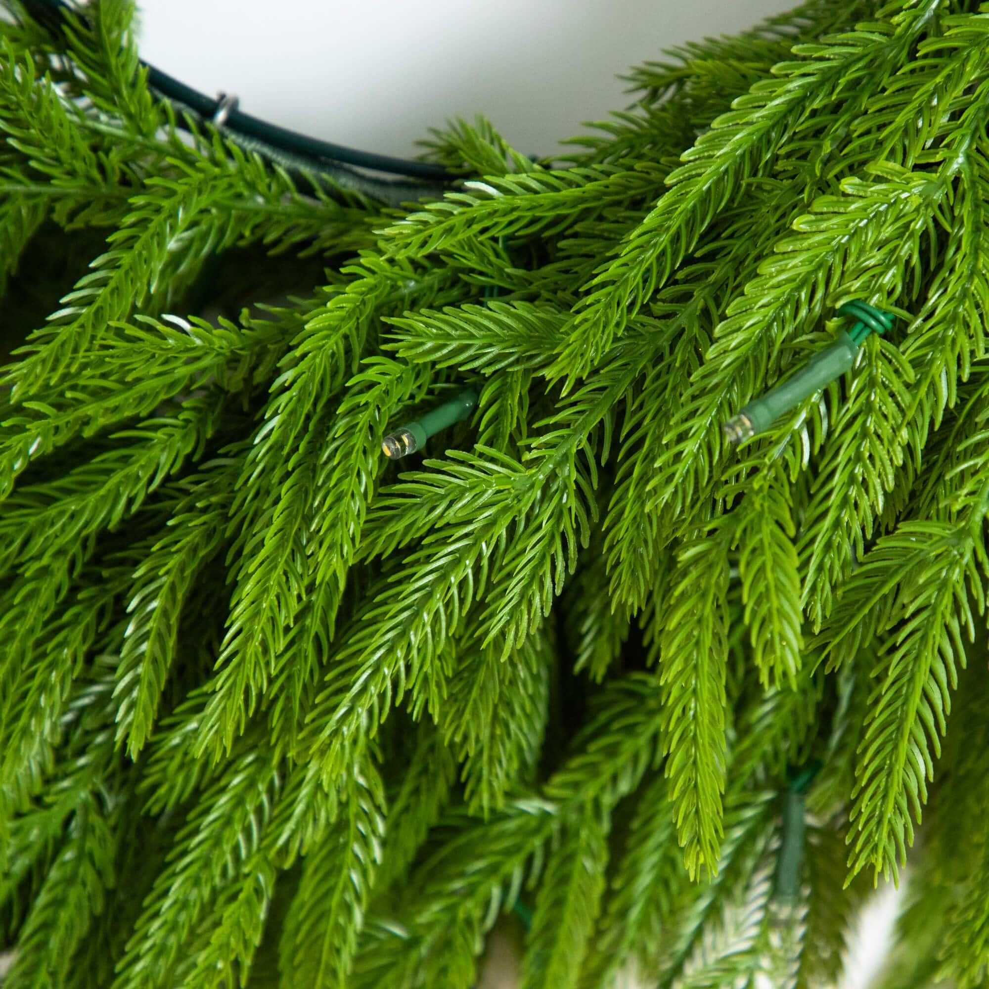 20in. Pre-Lit Artificial Real Touch Norfolk Island Pine Wreath with 35 Warm White LED Lights and Natural Look