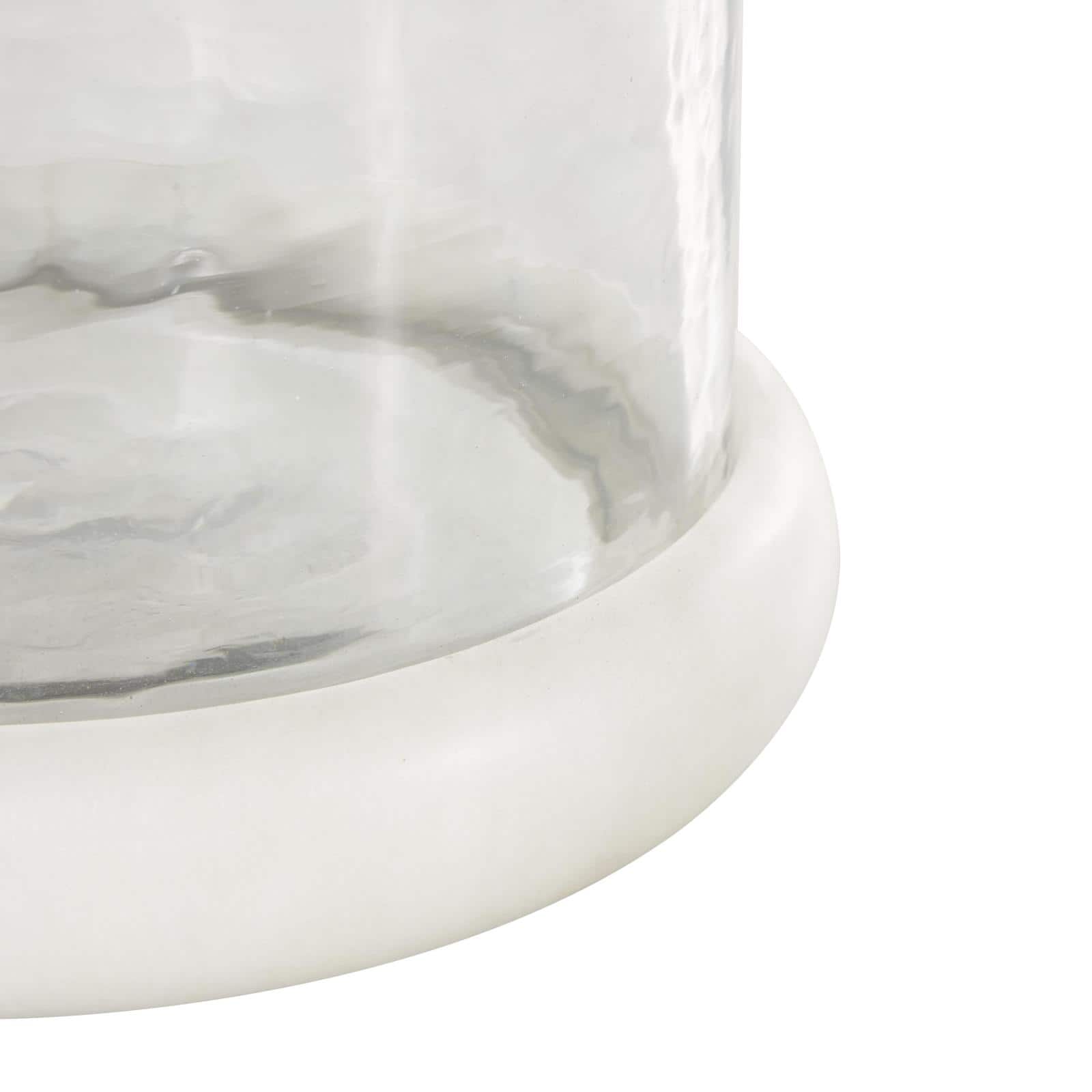 Clear Glass Pillar Candle Holder with White Marble Base