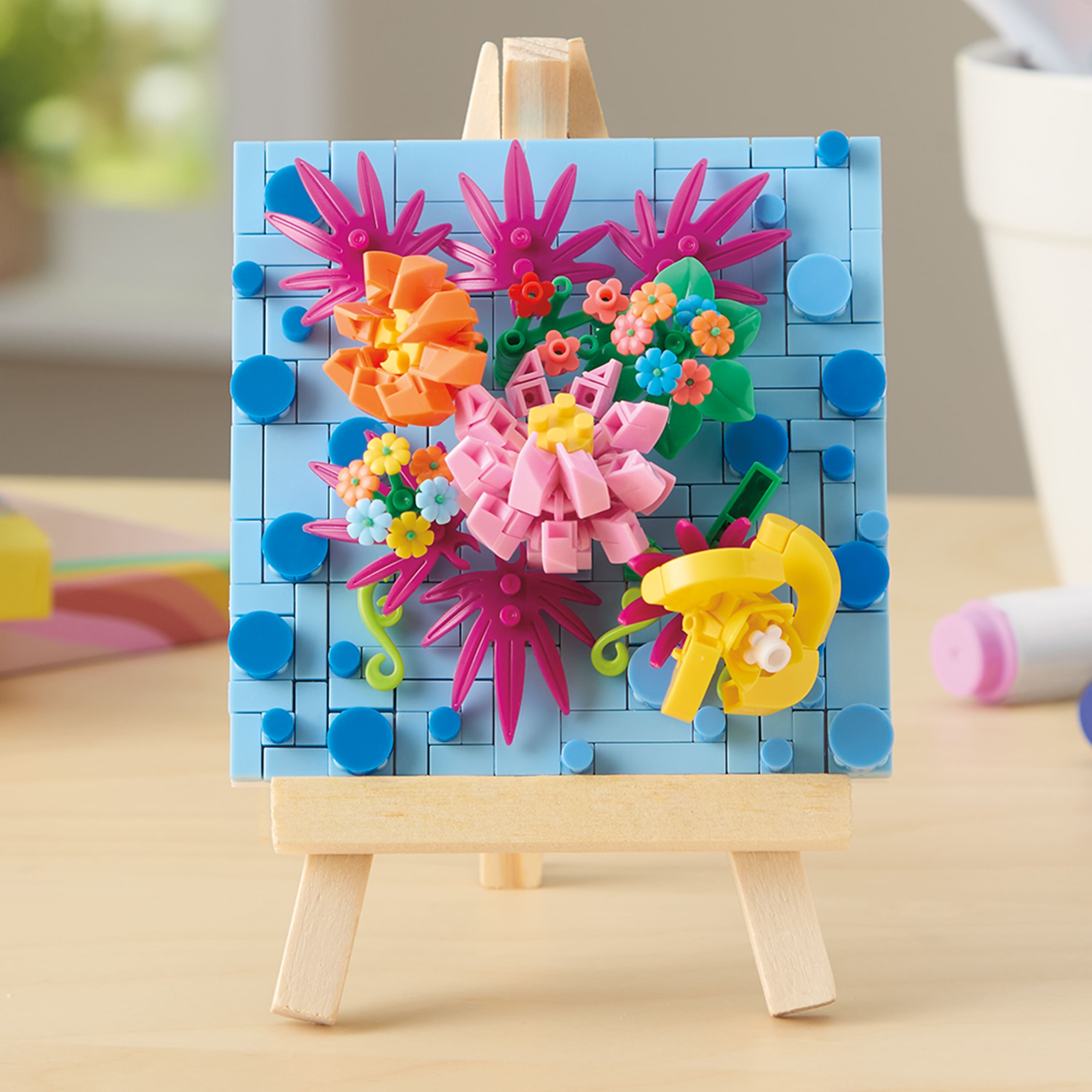Blue Floral Brick Art Kit with Wooden Easel Design®