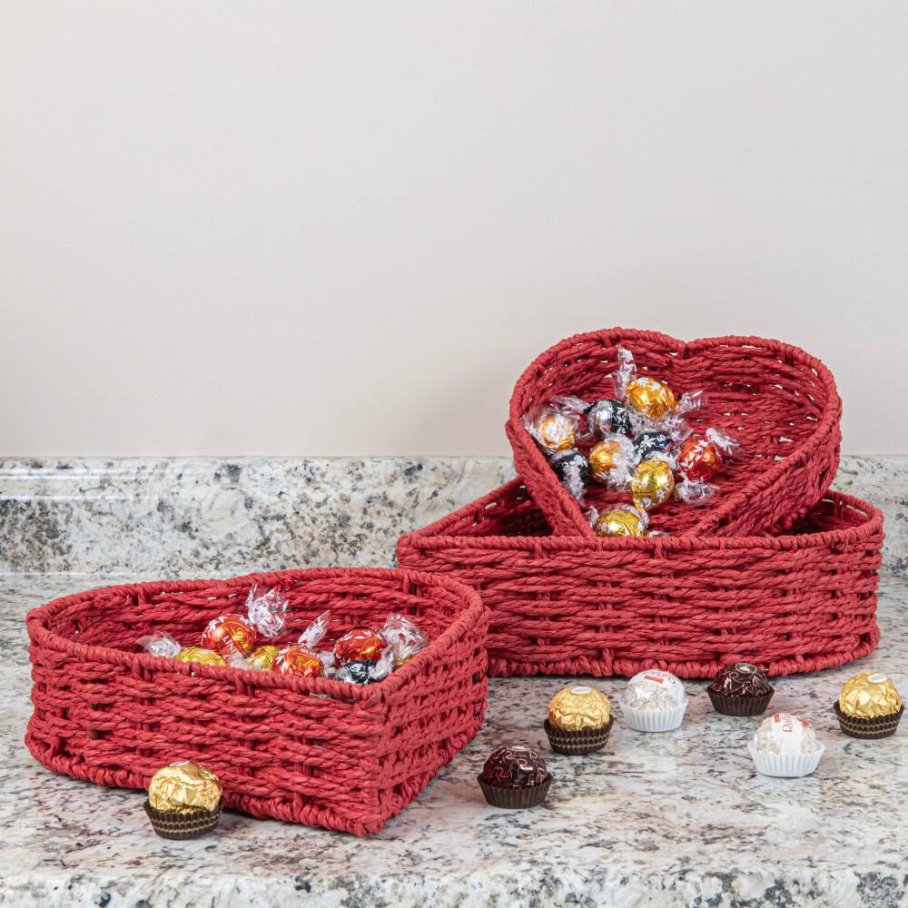 Household Essentials Nesting Paper Rope Heart Basket Set