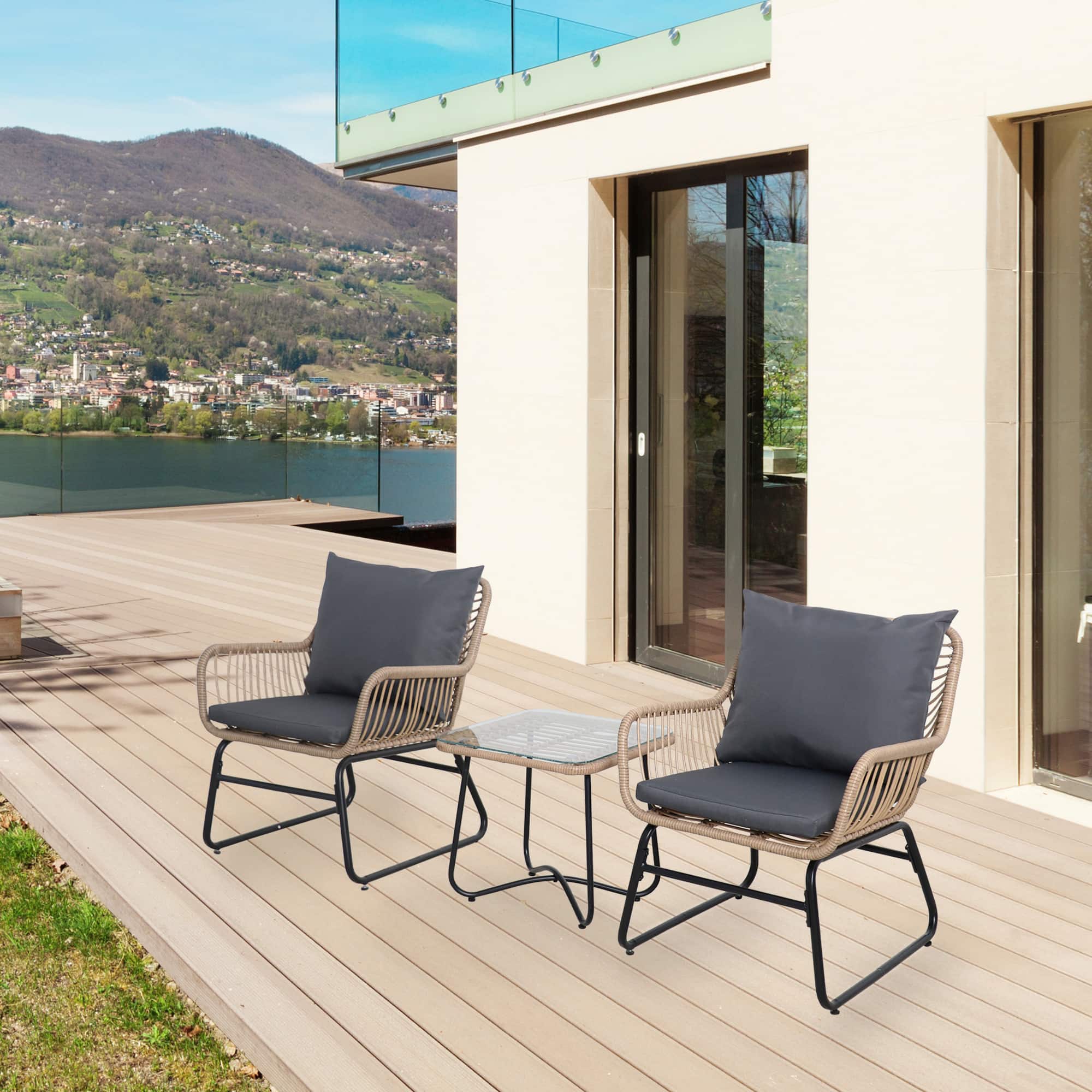 Santa Cruz Rattan Outdoor Patio Chat Set with Cushions