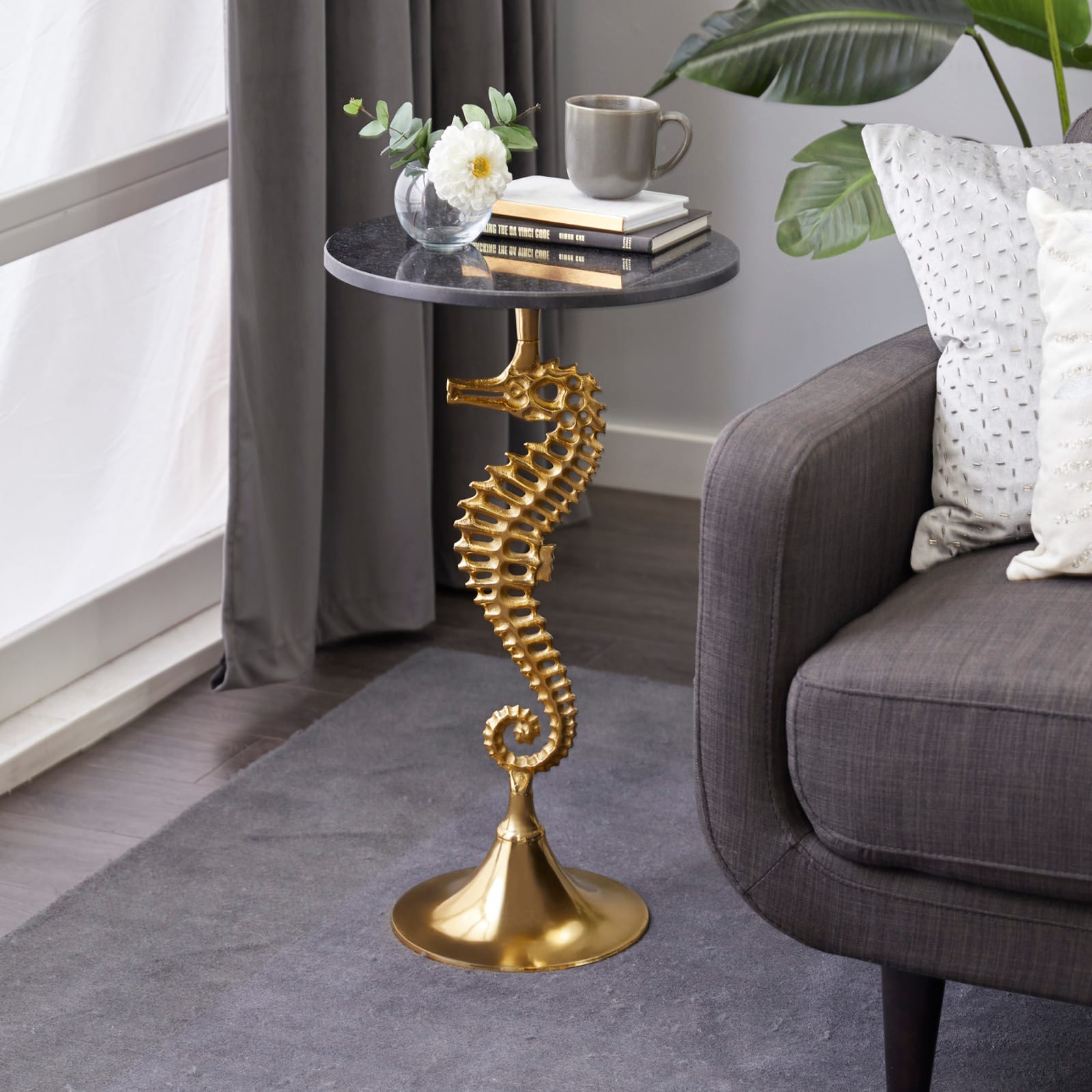 28" Gold Aluminum Coastal Accent Table