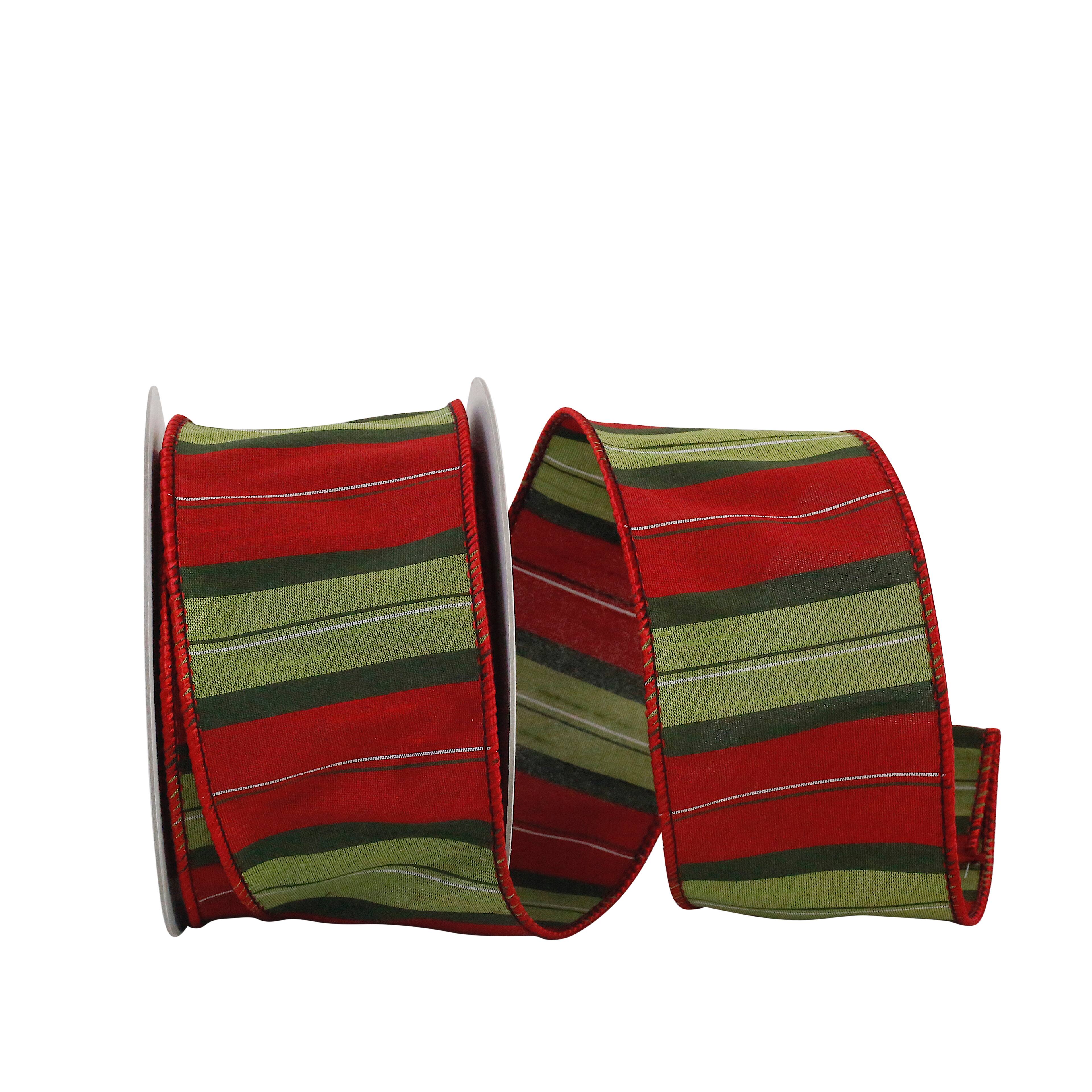 JAM Paper 2.5" x 10yd. Multicolor Wired Holiday Stripe Dupioni Ribbon