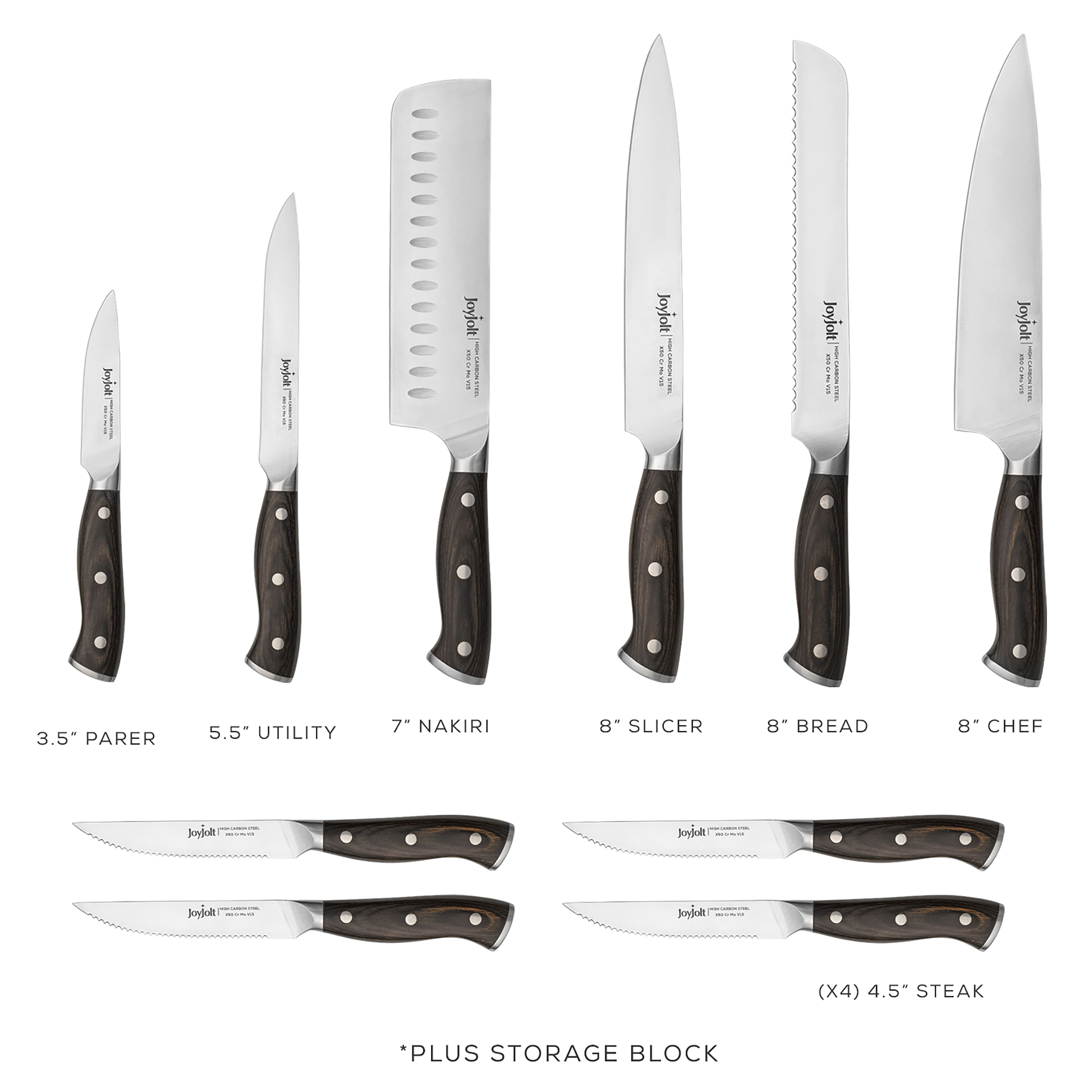 JoyJolt® 11-Piece Assorted High Carbon Knife Block Set