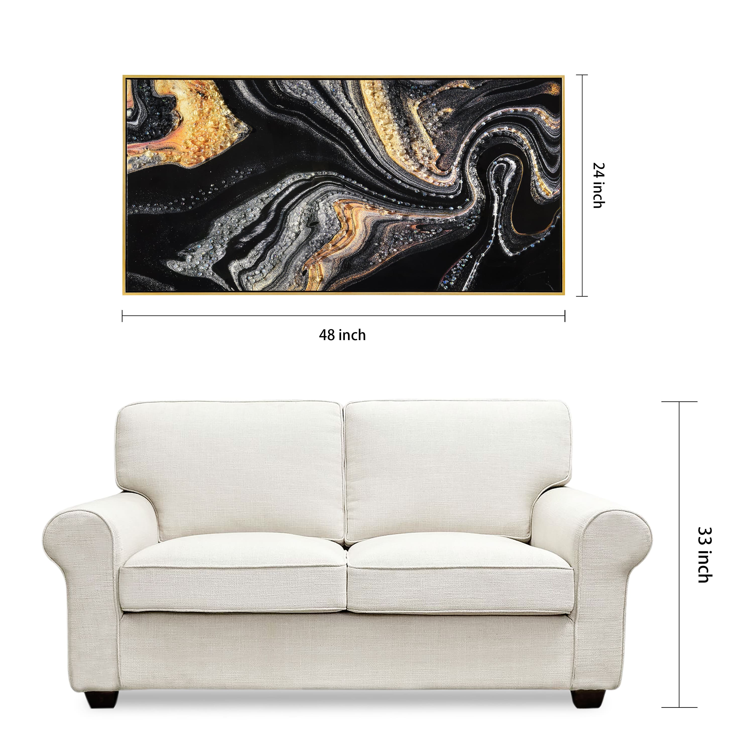 Empire Art Direct Arte De Crystallus 24" x 48" Golden Veins III Epoxy Coated Wrapped Framed Glossy Abstract Canvas Wall Art
