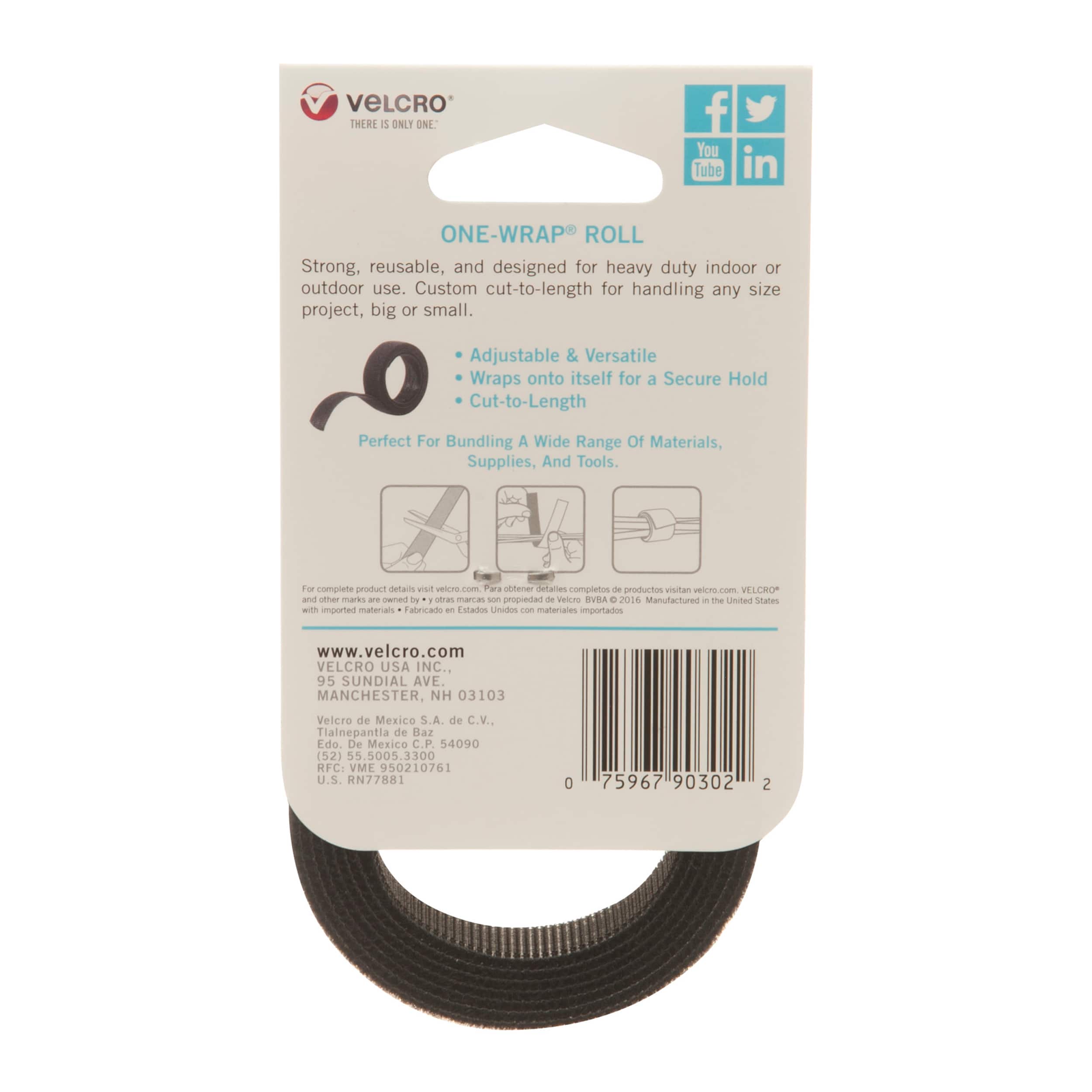 12 Pack: VELCRO® Brand ONE-WRAP® Black Roll, 4ft.
