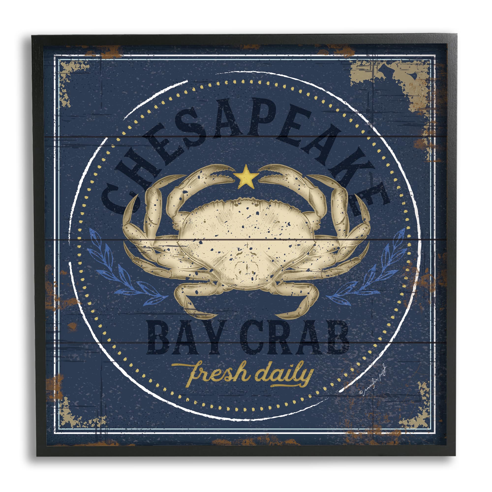 Stupell Industries Vintage Chesapeake Bay Crab Sign Nautical Marine Life in Frame Wall Art