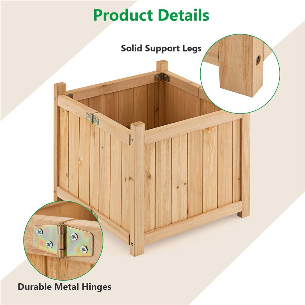 Costway 15" Elevated Outdoor Folding Wooden Planter Box with Removable Bottom