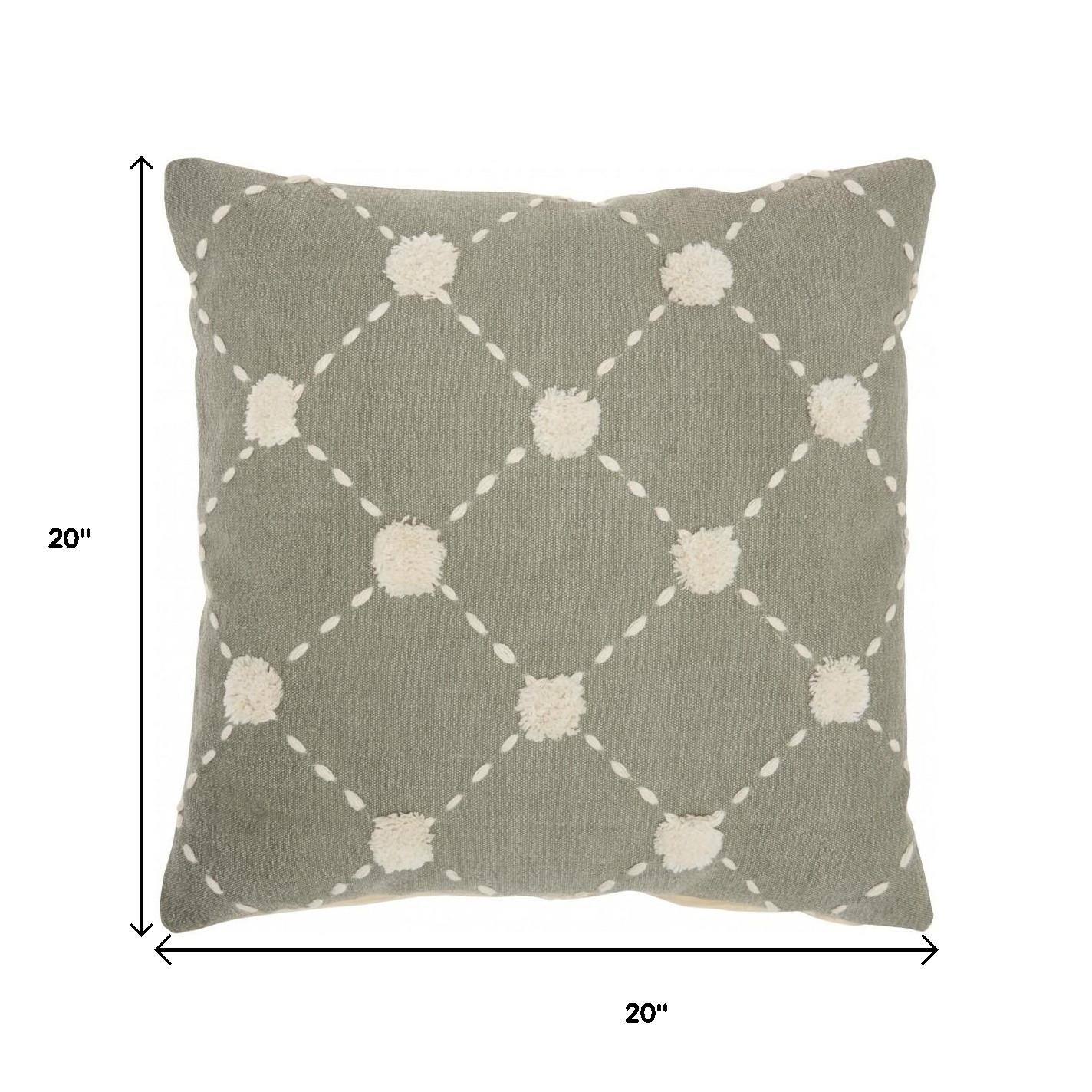 HomeRoots 20" x 20" Glamorous Handcrafted Sage Accent Throw Pillow