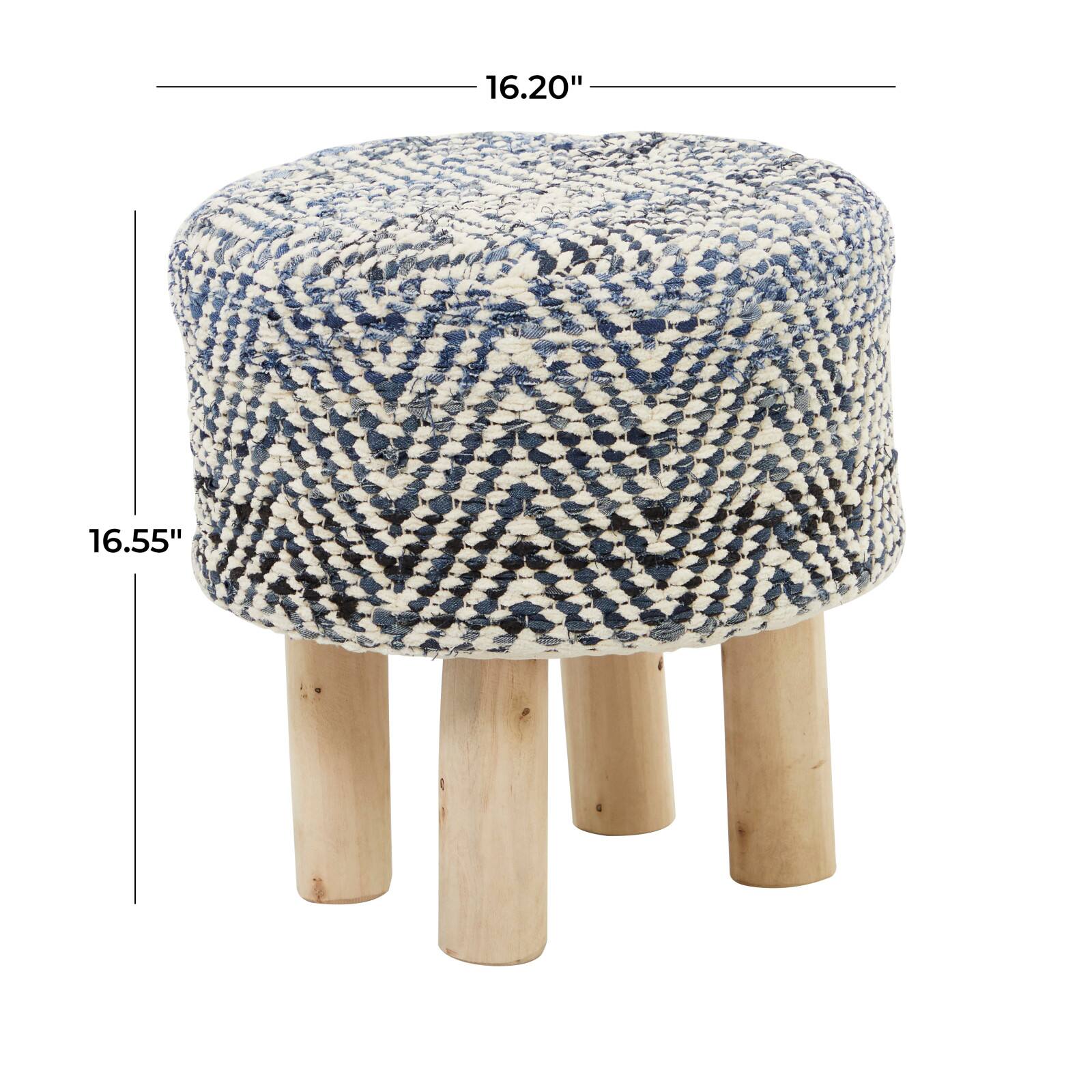 Blue Wood Bohemian Stool, 16" x 16" x 17"
