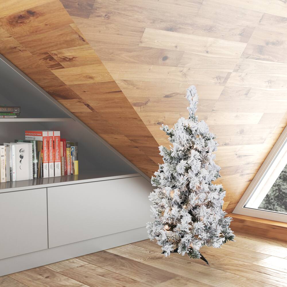 3ft. Pre-Lit Flocked Alaskan Pine Artificial Christmas Tree, Clear Dura-Lit® Lights