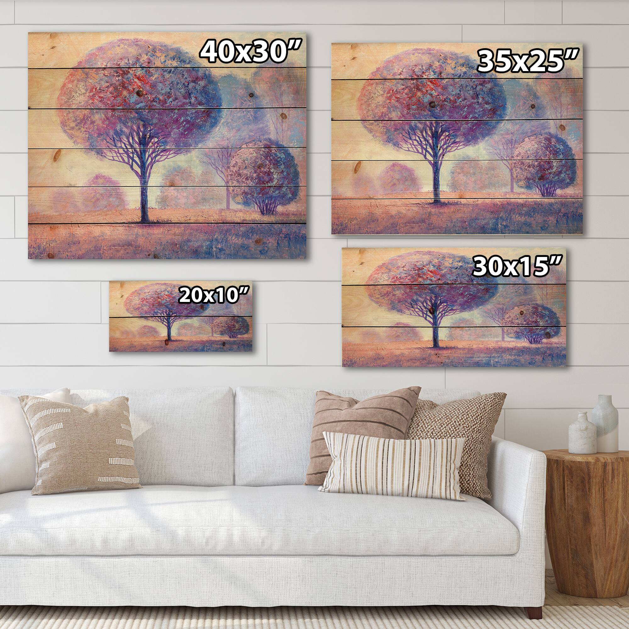 Designart - Colourful Trees Impression II - Traditional Print on Natural Pine Wood