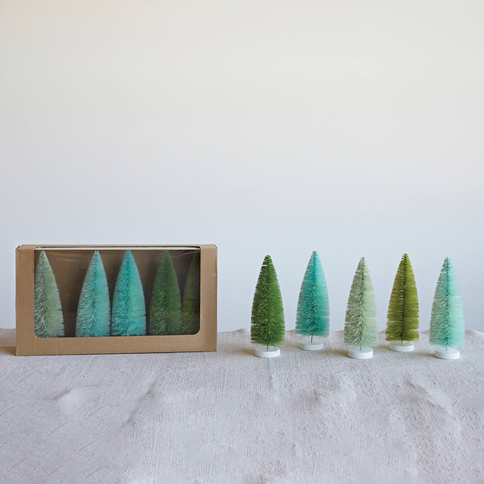 Hello Honey® 8" Green & Mint Sisal Bottle Brush Tree Set with Wood Bases