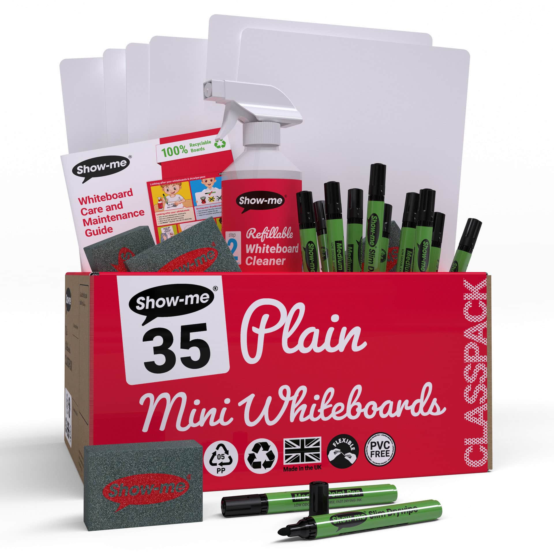 Show-me® A4 Plain Whiteboards Bulk Box Set