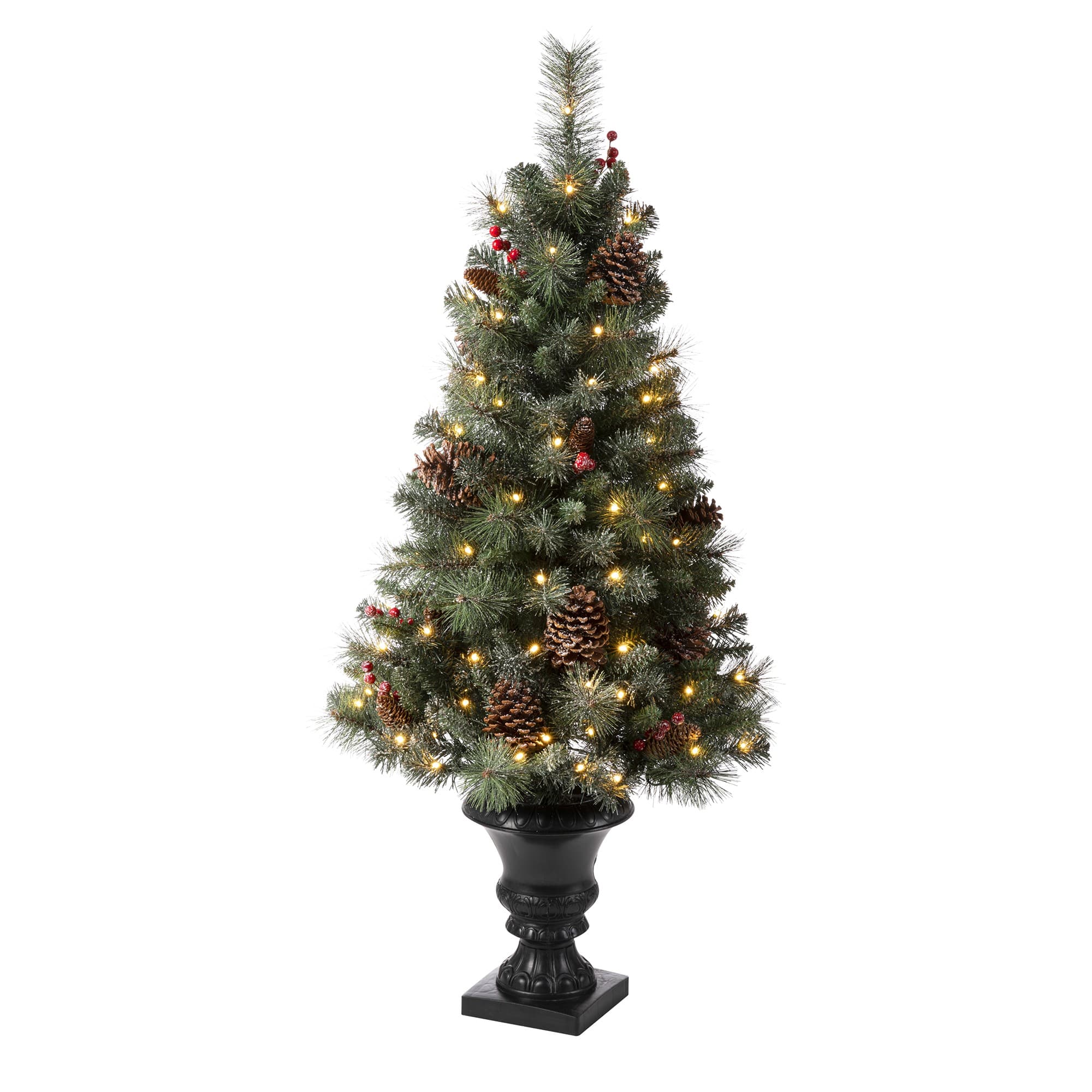4ft. Pre-Lit Flocked Pinecones & Berries Christmas Tree with Warm White Lights