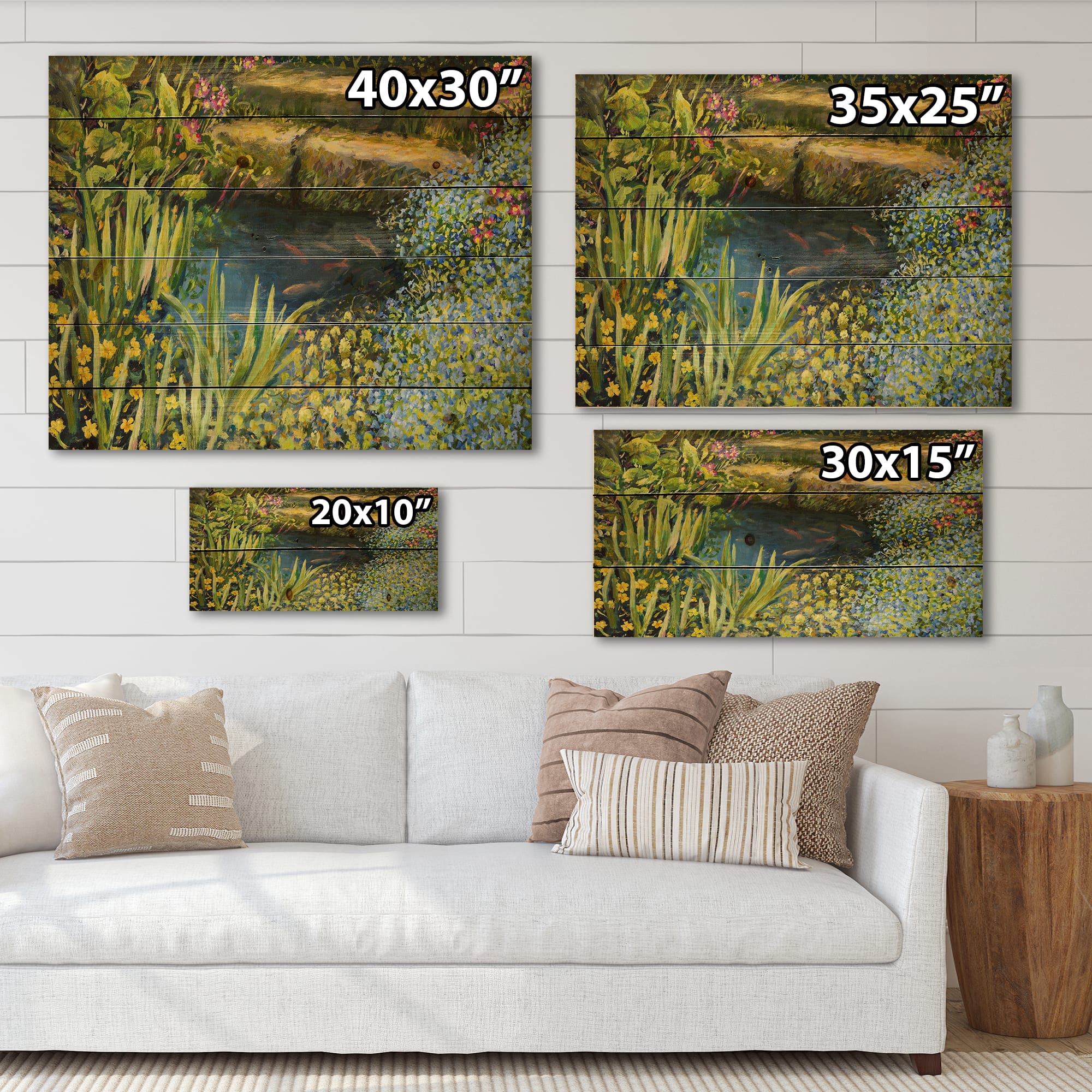 Designart - Colorful Silence At The Lake Side - Lake House Print on Natural Pine Wood