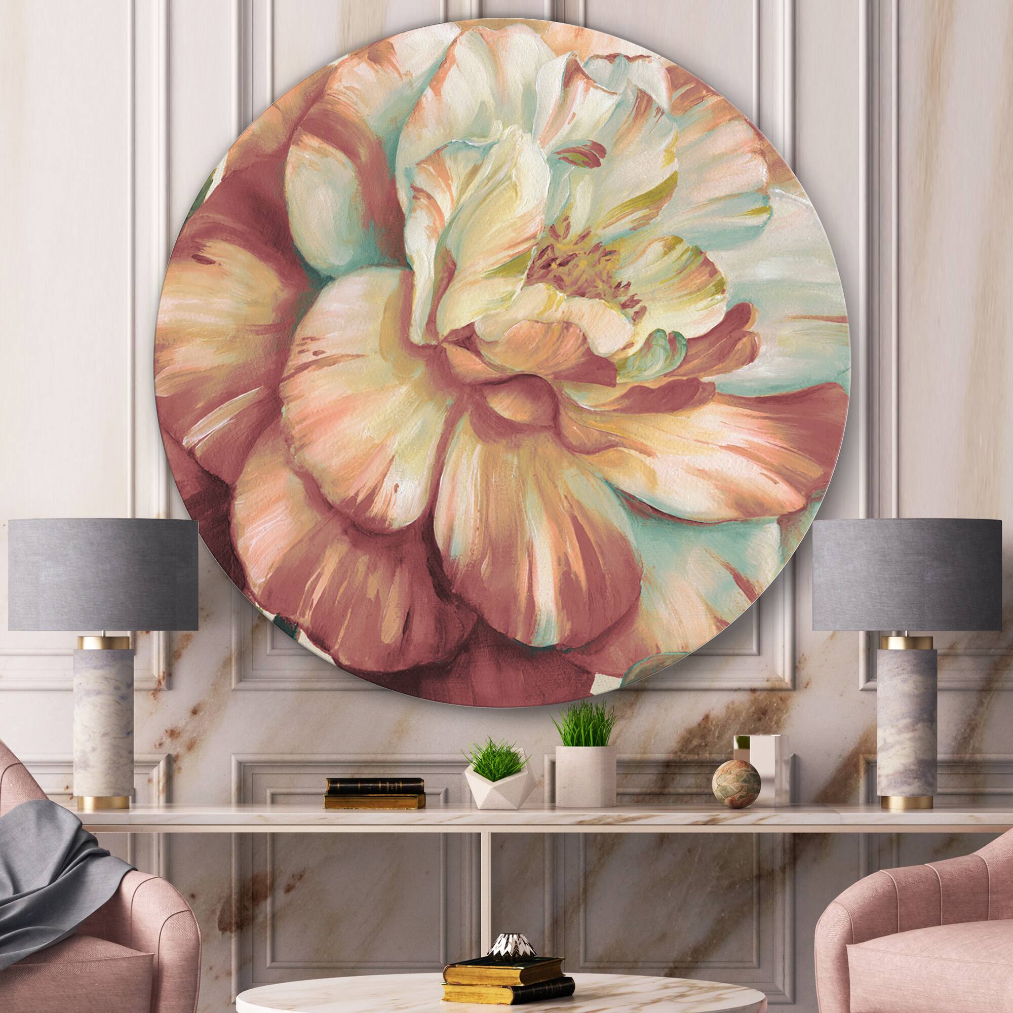 Designart - Romantic Dark Rose Blossing Flowers - Shabby Chic Metal Circle Wall Art