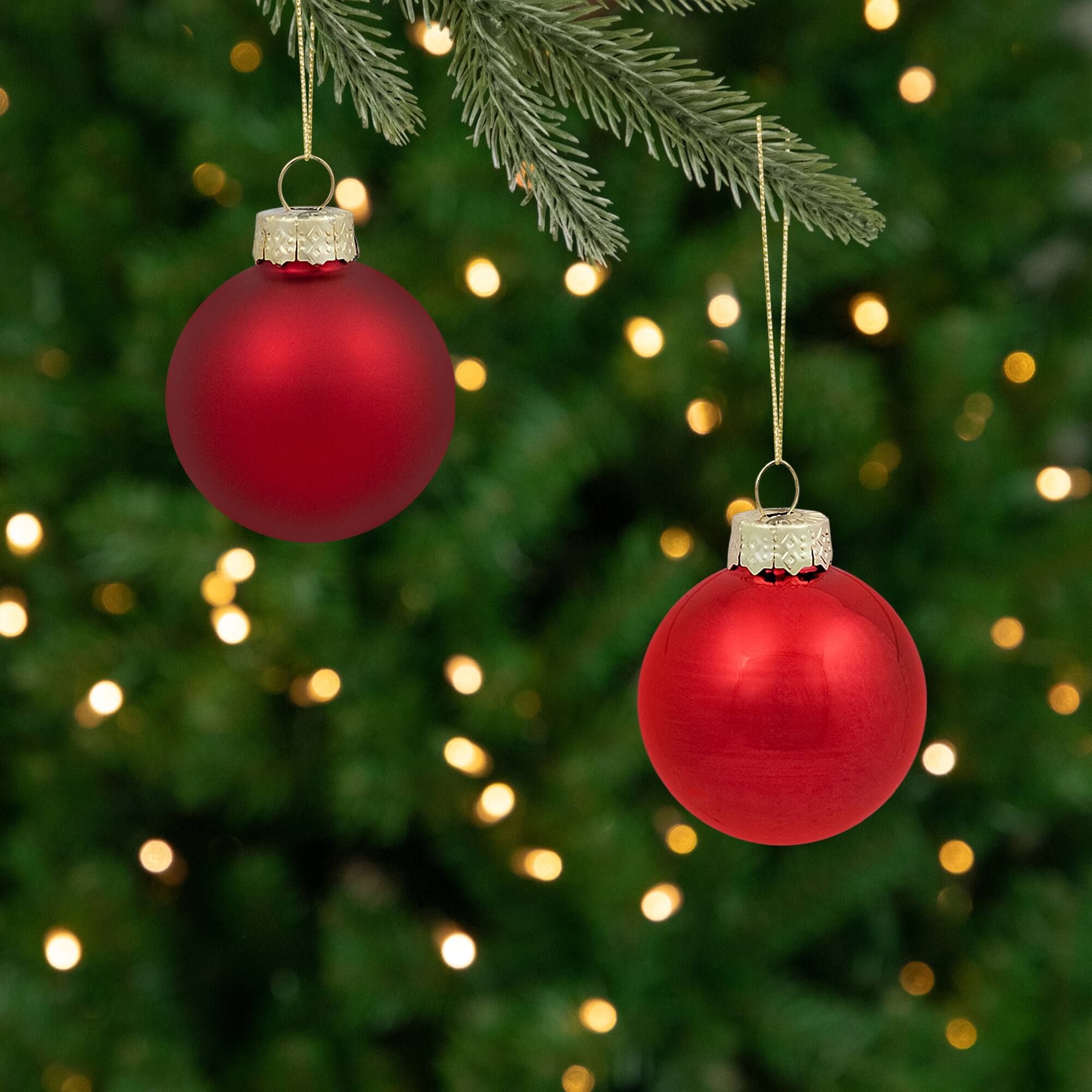 Northlight 1.5" Red 2-Finish Christmas Glass Ball Ornaments Set