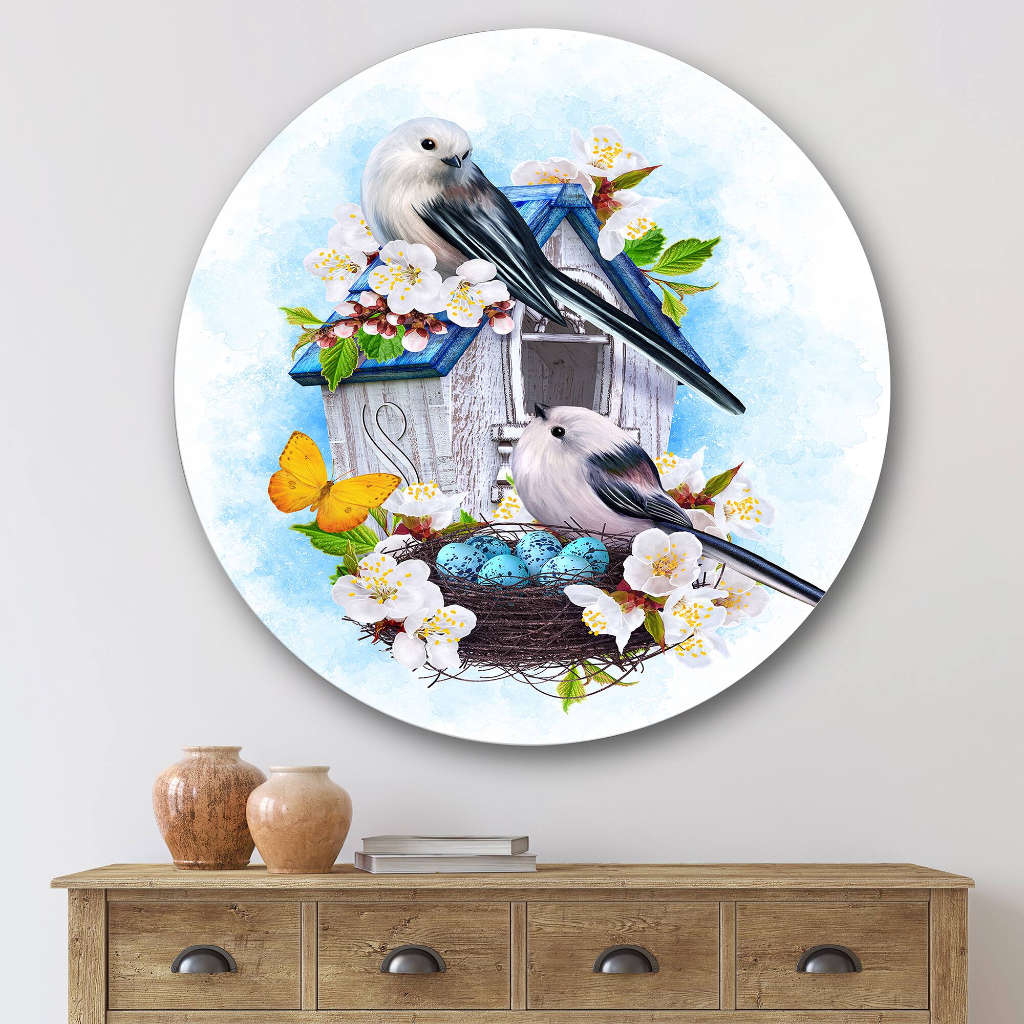 Designart - Two Tit Birds Sitting Near The Nest With Eggs II
