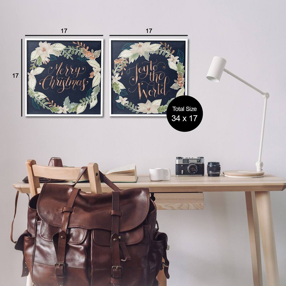 Stupell Industries Merry Christmas Joy Wreath Framed Giclee Wall Art Set