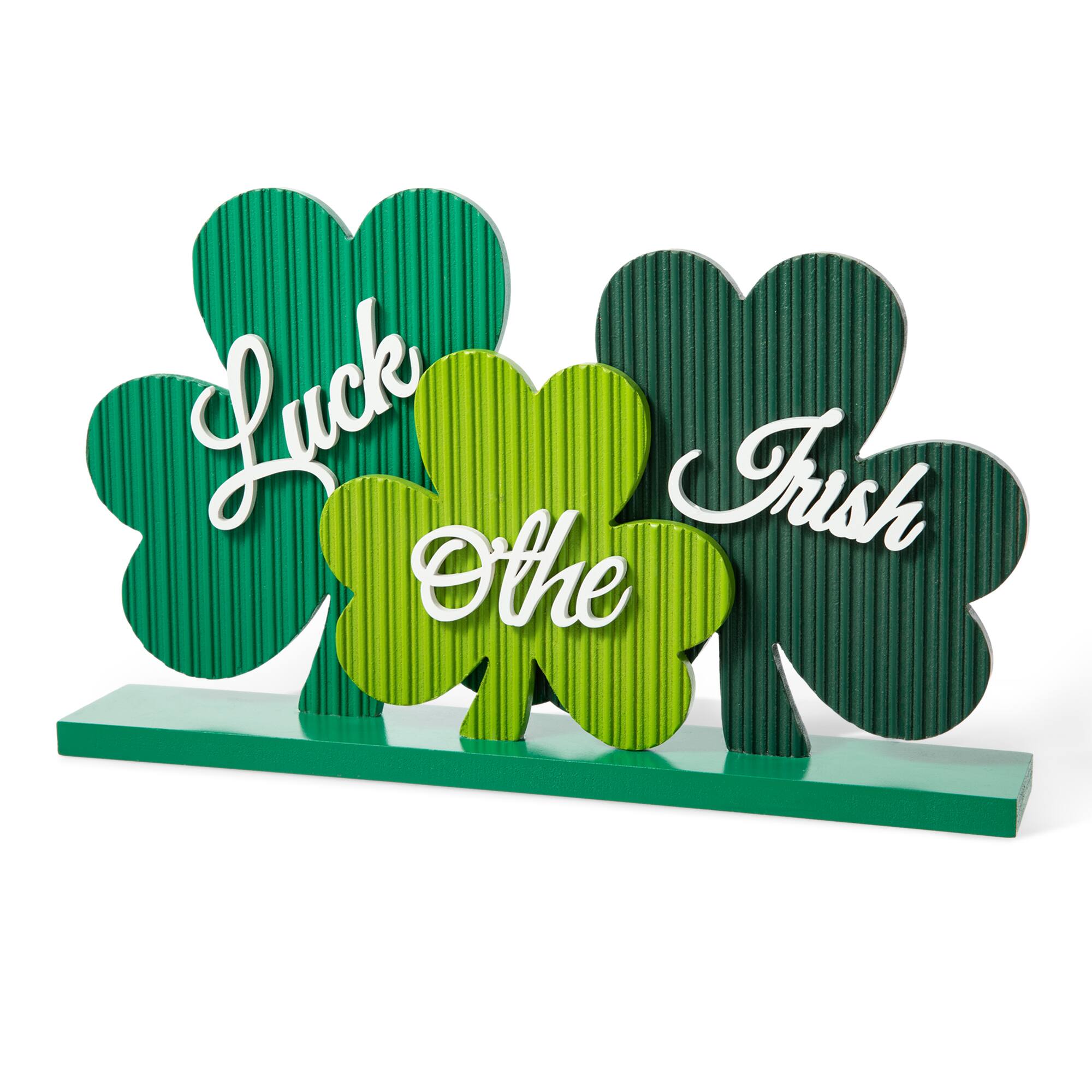 Glitzhome® 16" St. Patrick's Wooden Shamrocks Table Décor