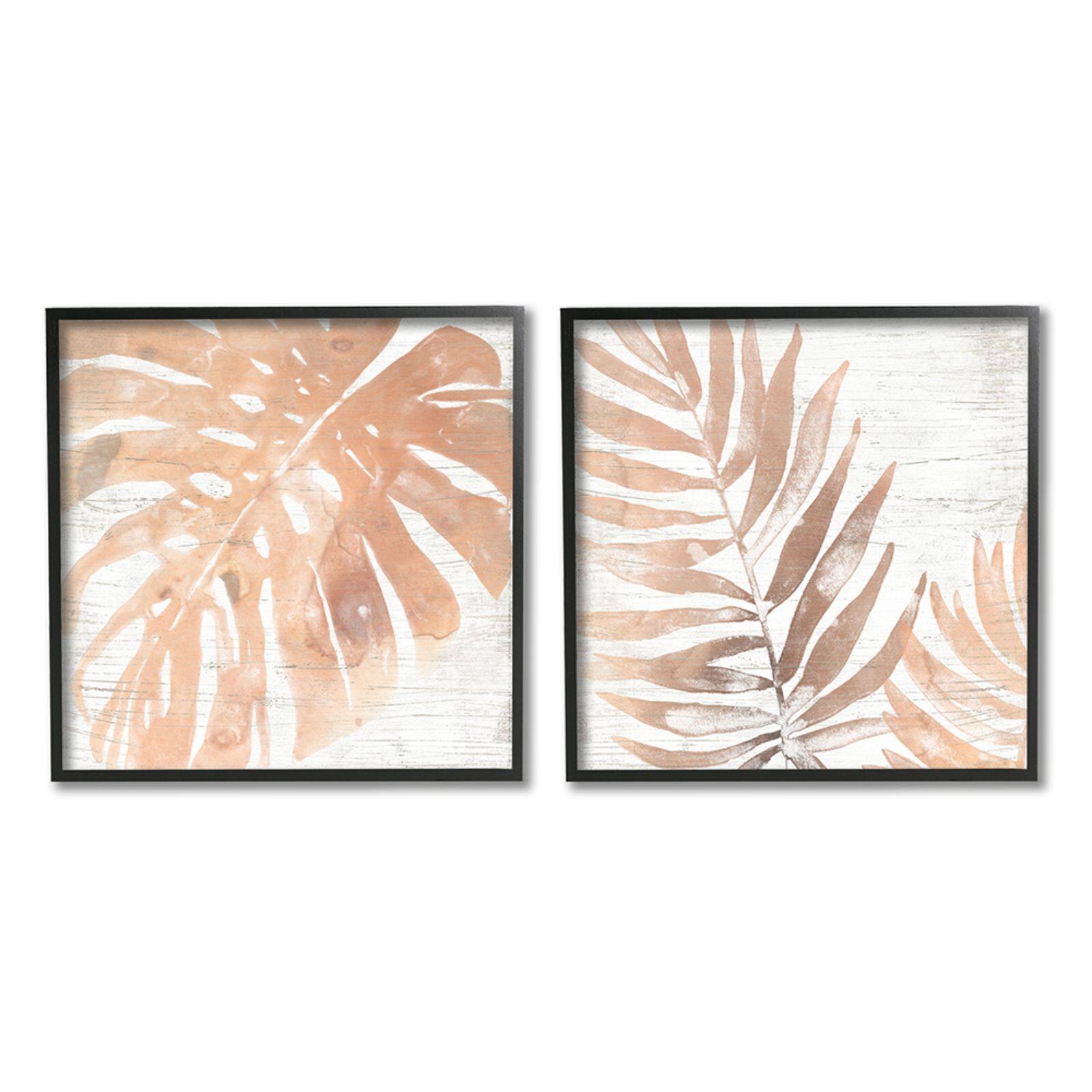 Stupell Industries Orange Palm Leaves over Rustic Distressed Pattern Framed Wall Art Set