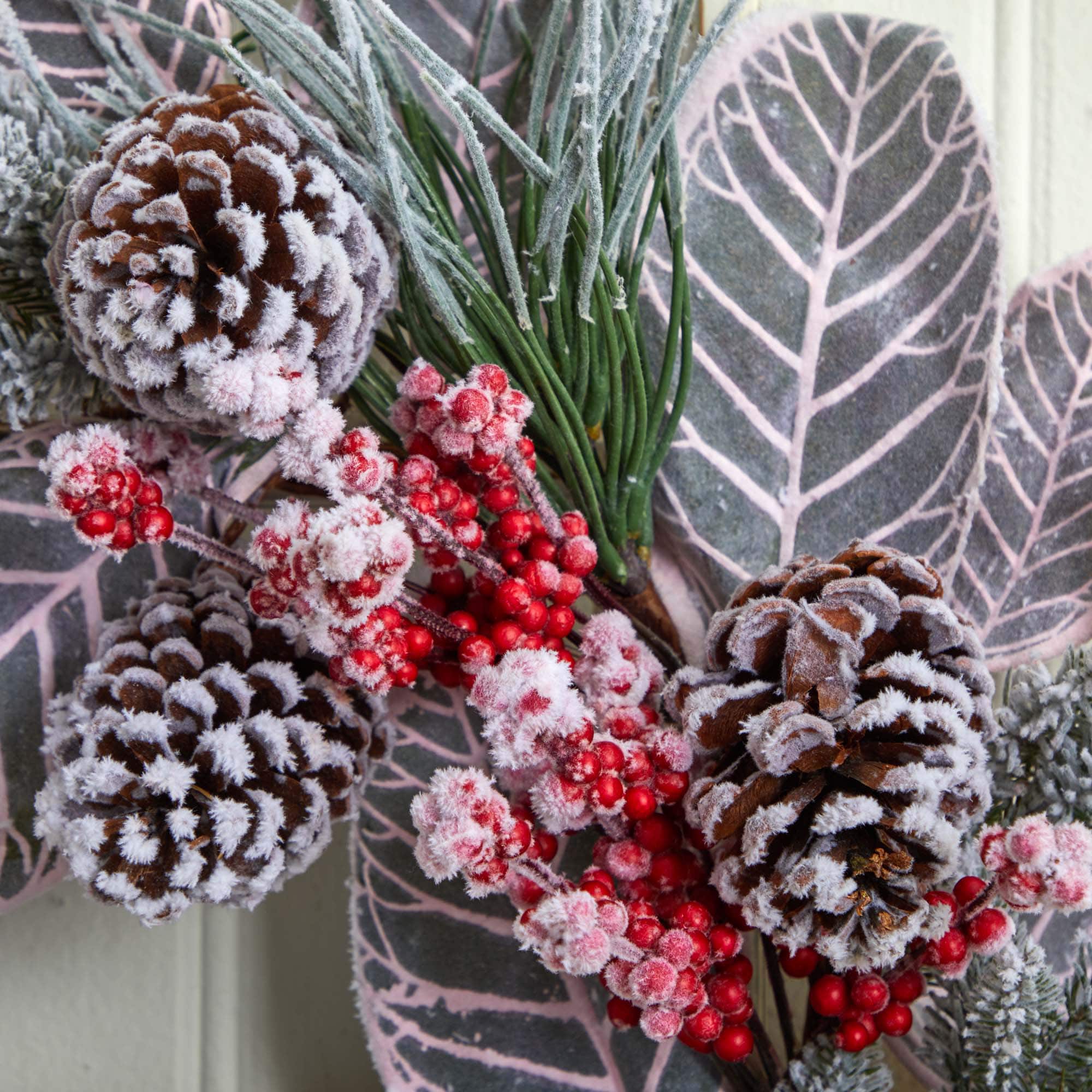 24" Snowy Magnolia Berry Wreath