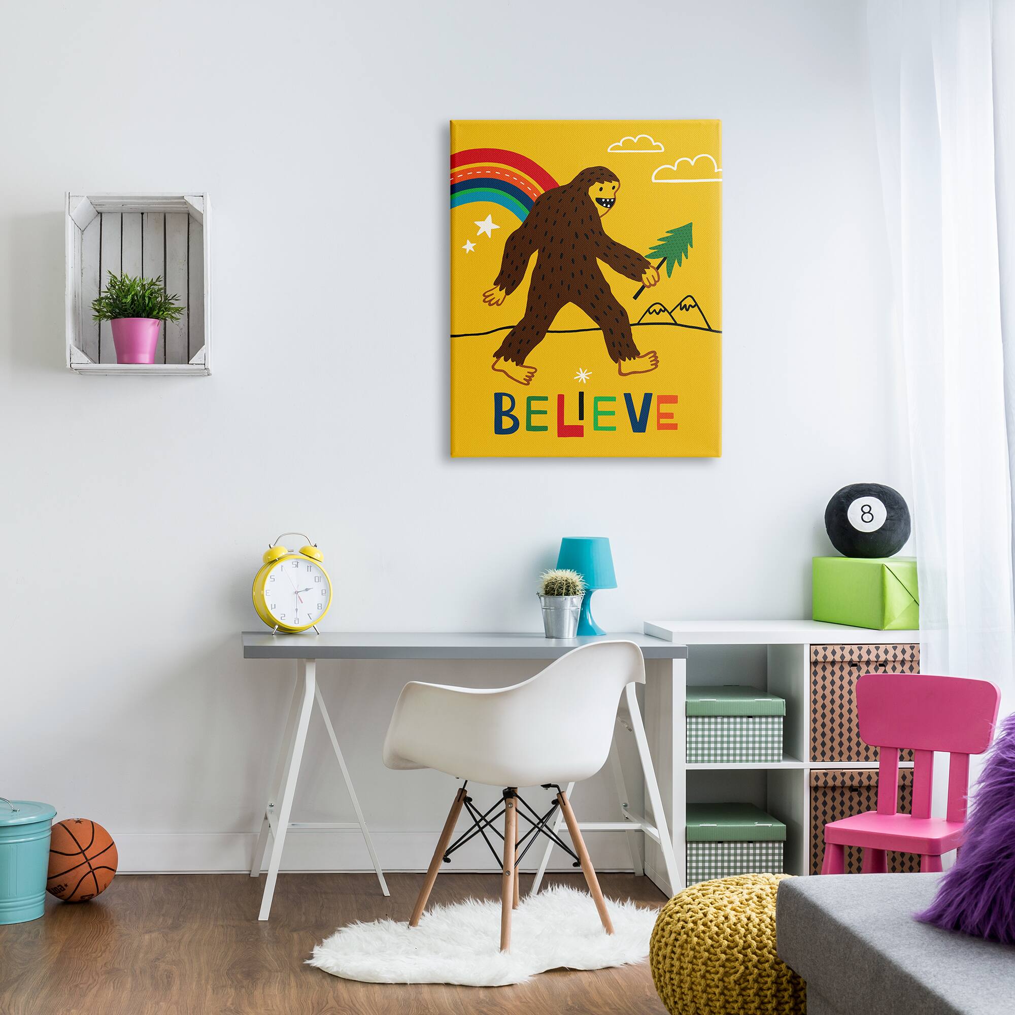 Stupell Industries Whimsical Believe Phrase Happy Smiling Big Foot Wall Art
