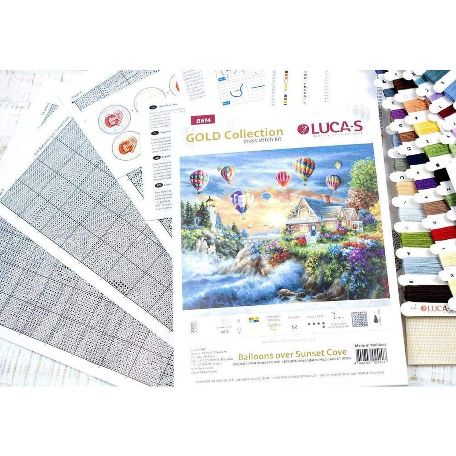 Luca-s Balloons Over Sunset Cove Counted Cross Stitch Kit