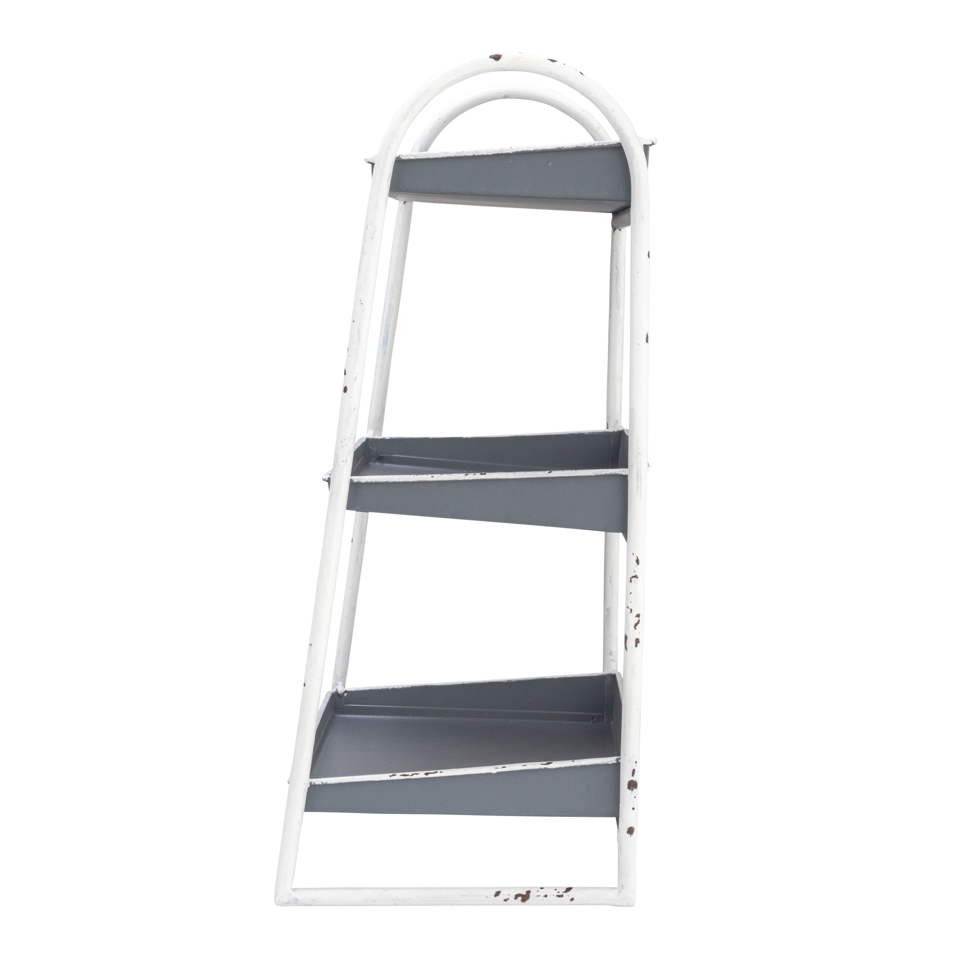 Hello Honey® 15.5" Heavily Distressed 3-Tier Metal Tray with White Frame & Rim