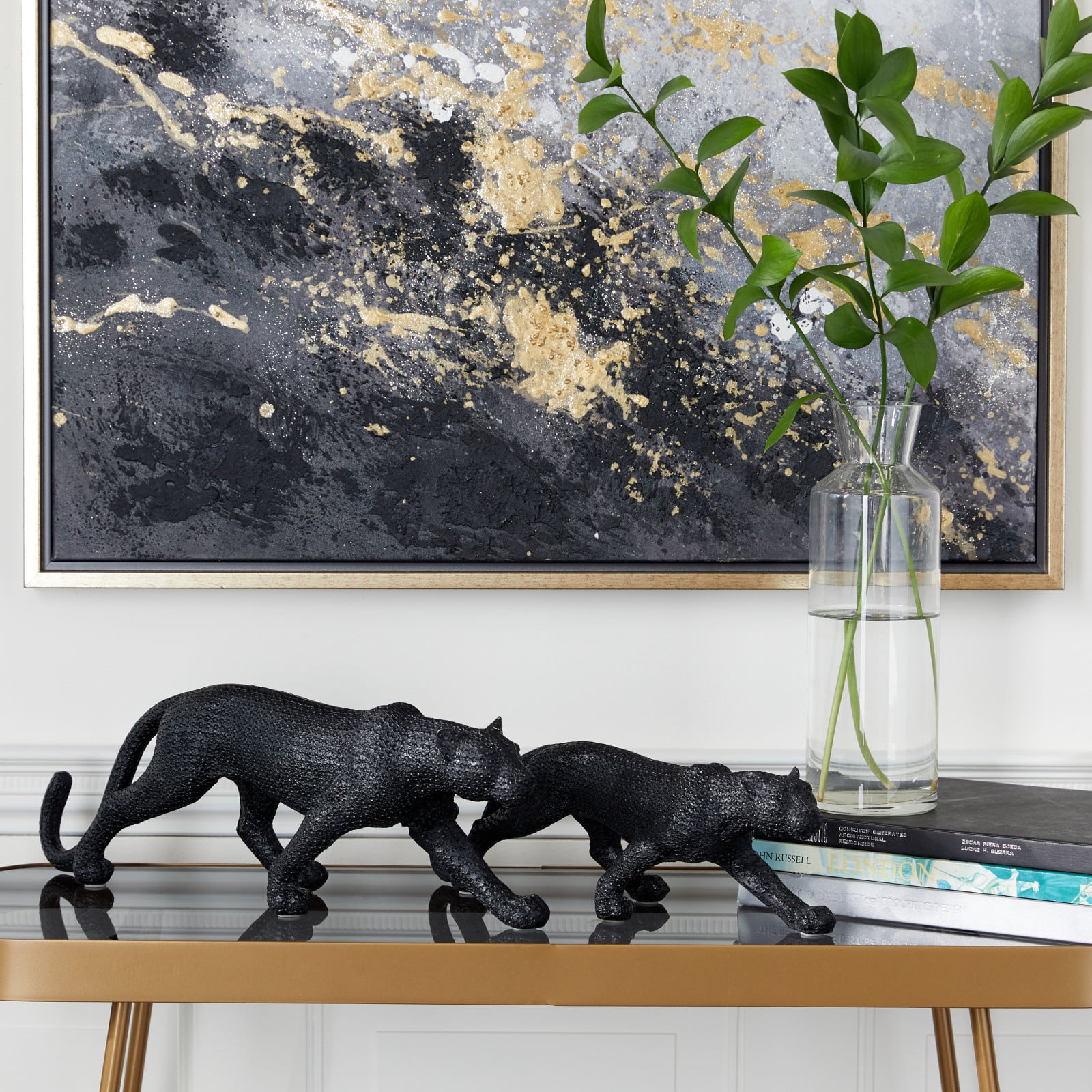 Black Contemporary Leopard Sculpture Set