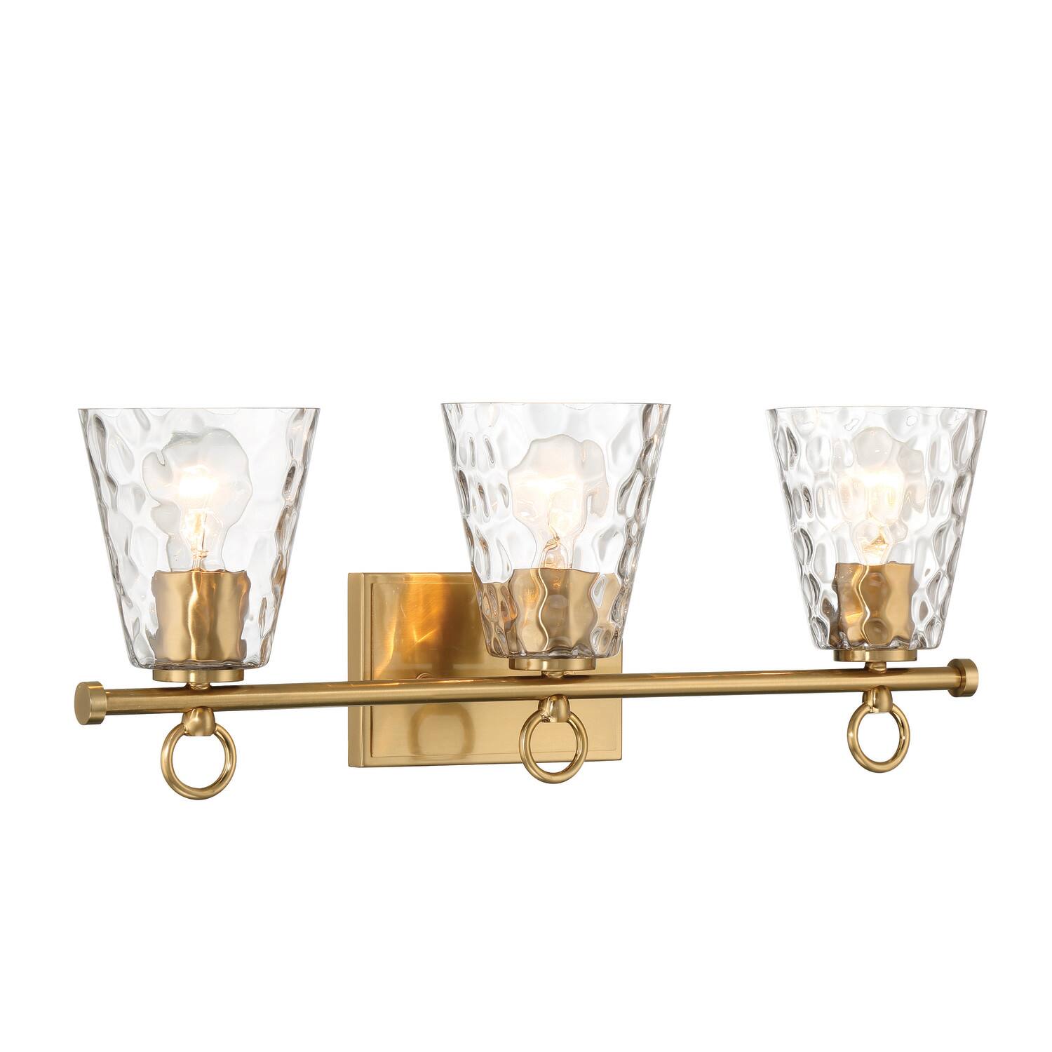 Hello Honey® Imogen Brushed Gold Metal & Hammered Water Glass 3-Light Vanity Light