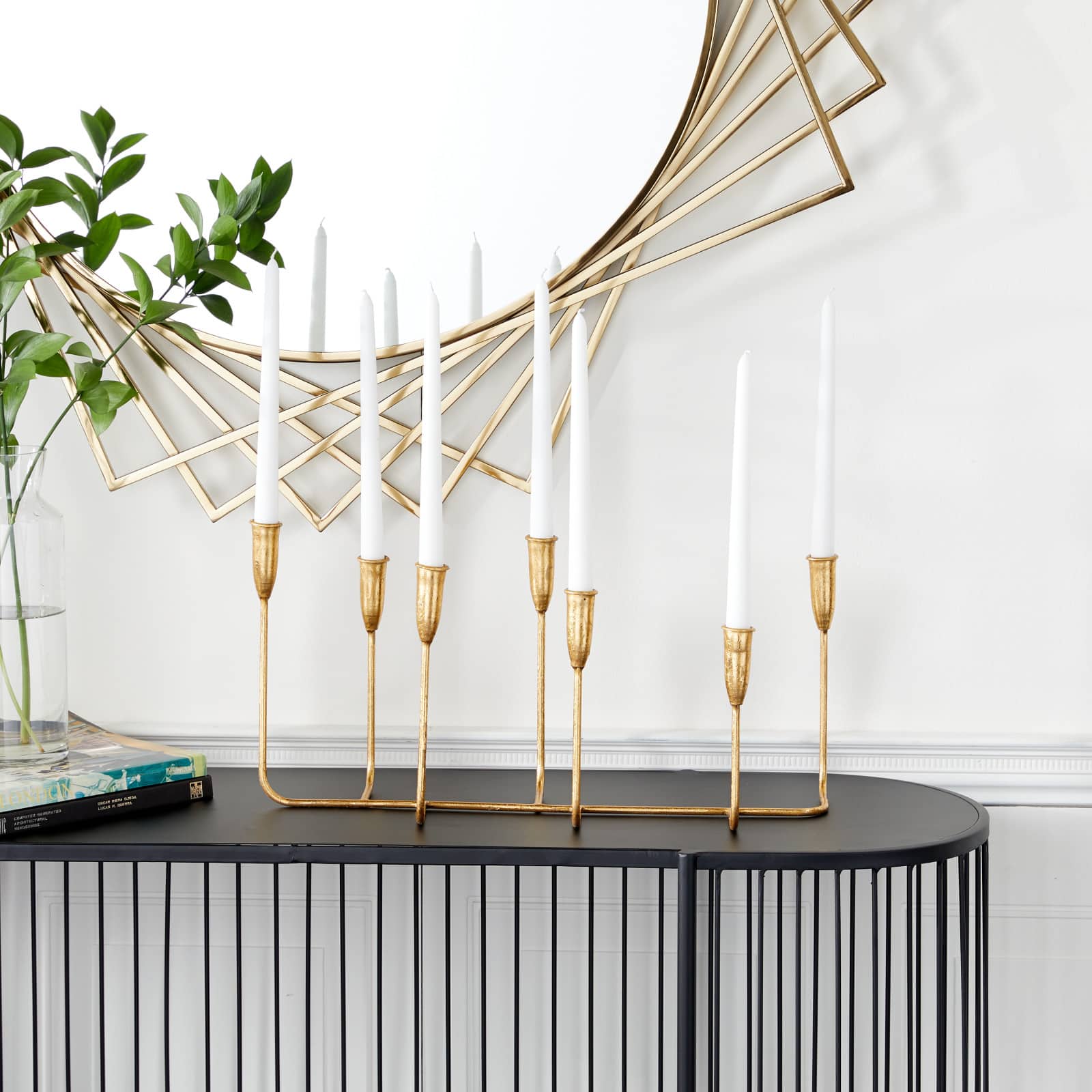 CosmoLiving by Cosmopolitan 10'' Gold Iron Contemporary Candlesticks Holder