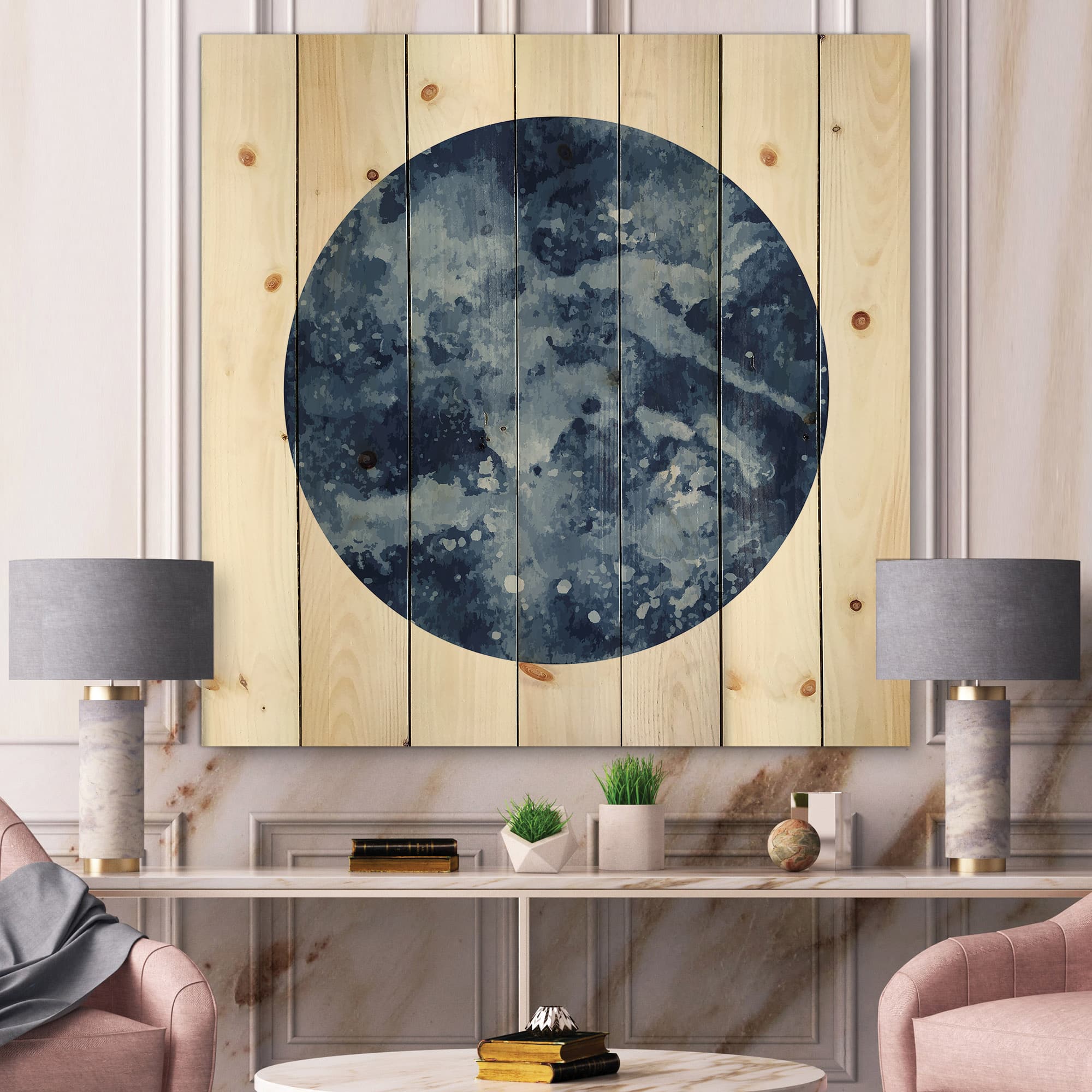 Designart - Space Galaxy Circle - Modern Print on Natural Pine Wood