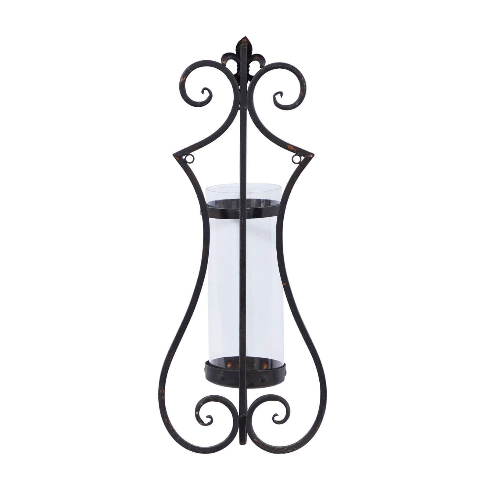 Black Iron Traditional Candle Wall Sconce, 25" x 10" x 6"