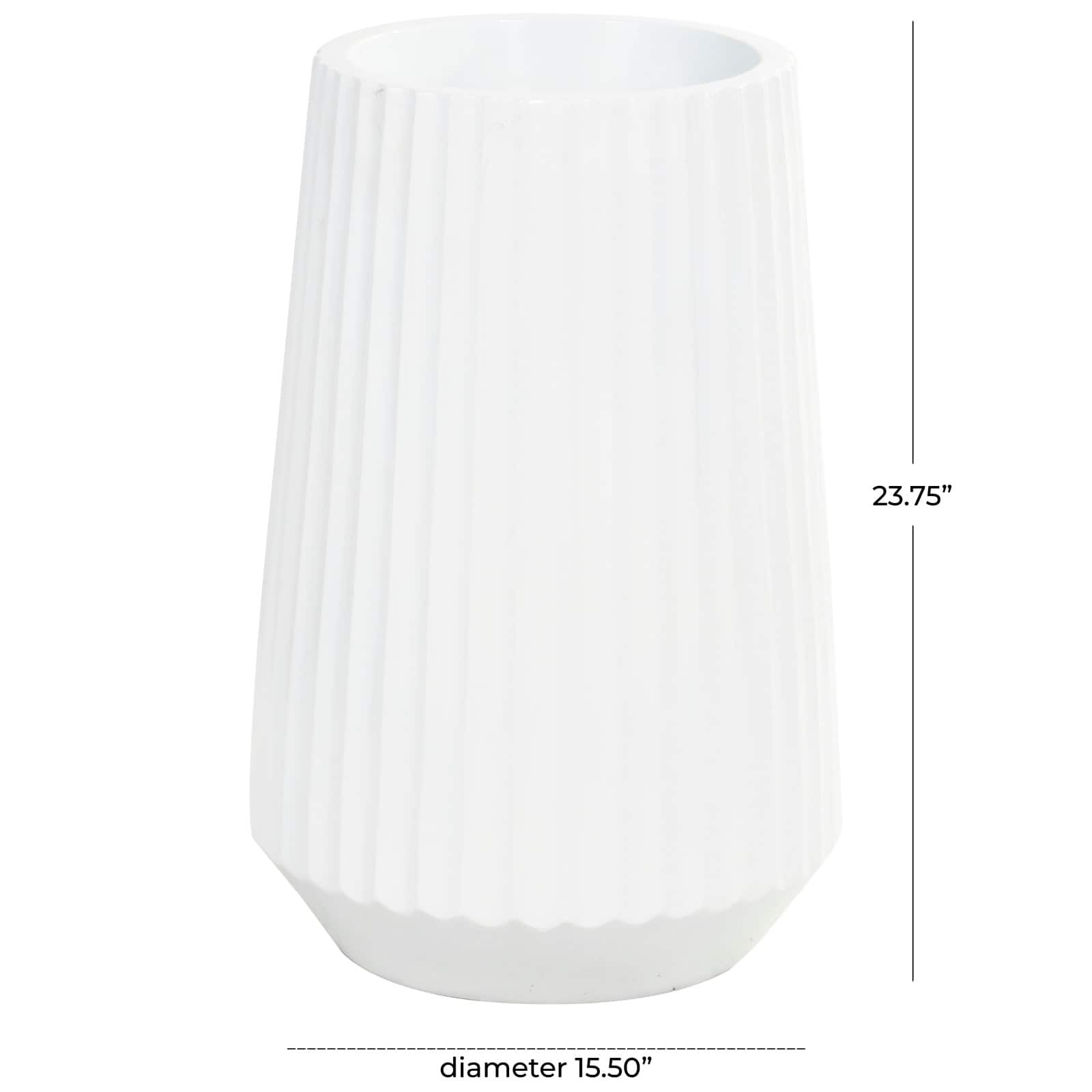 Large White Ribbed Resin Floor Vase