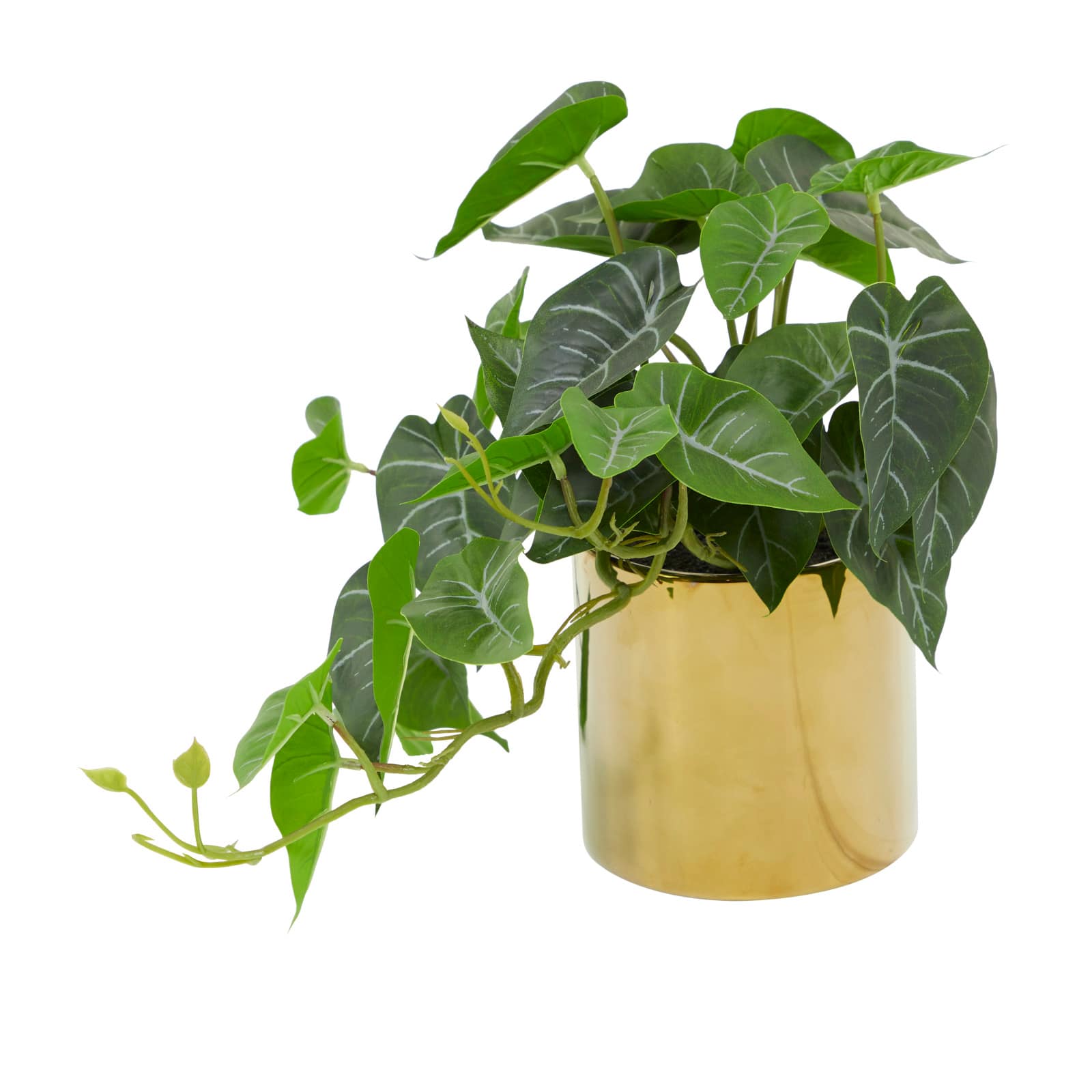 14" Green Faux Foliage Pothos Artificial Plant With Gold Porcelain Pot