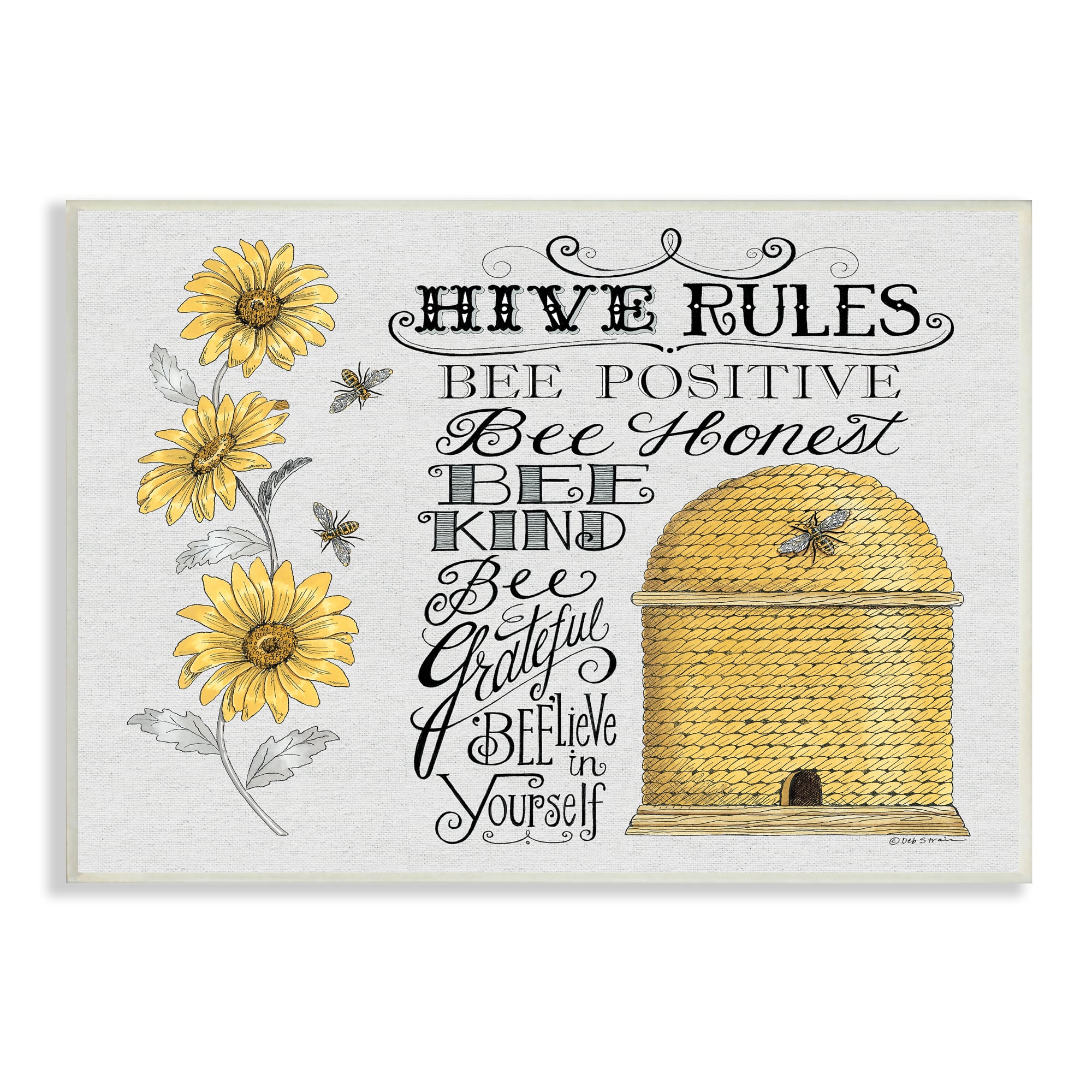 Stupell Industries Hive Rules Motivational Phrases Bee Puns Vintage Beehive Wall Plaque